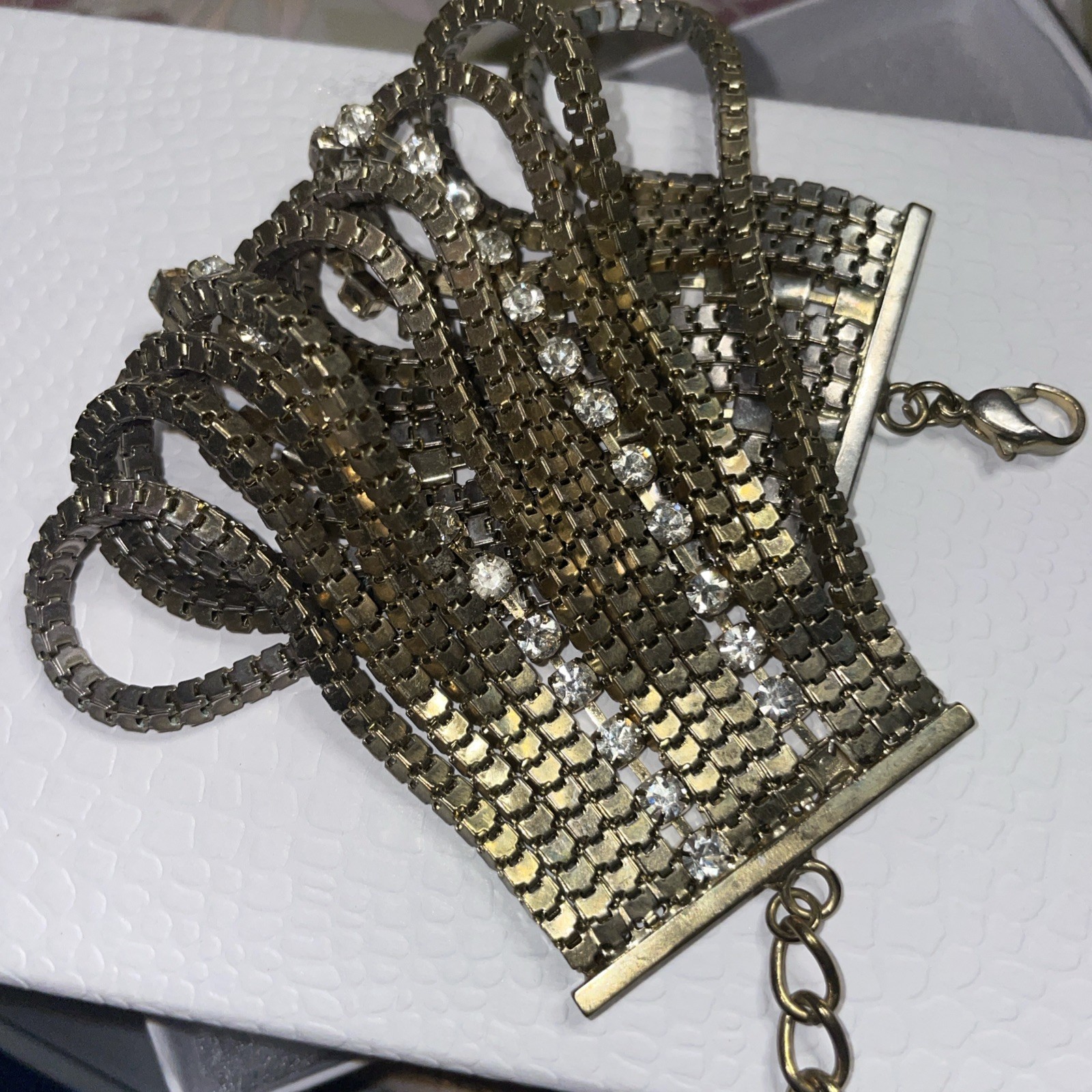 Vintage multi-row wide mesh or chain cuff bracelet