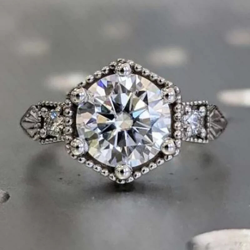 Art Deco Vintage VVS1 Lab Created Diamond 14K White Gold Finish Engagement Ring