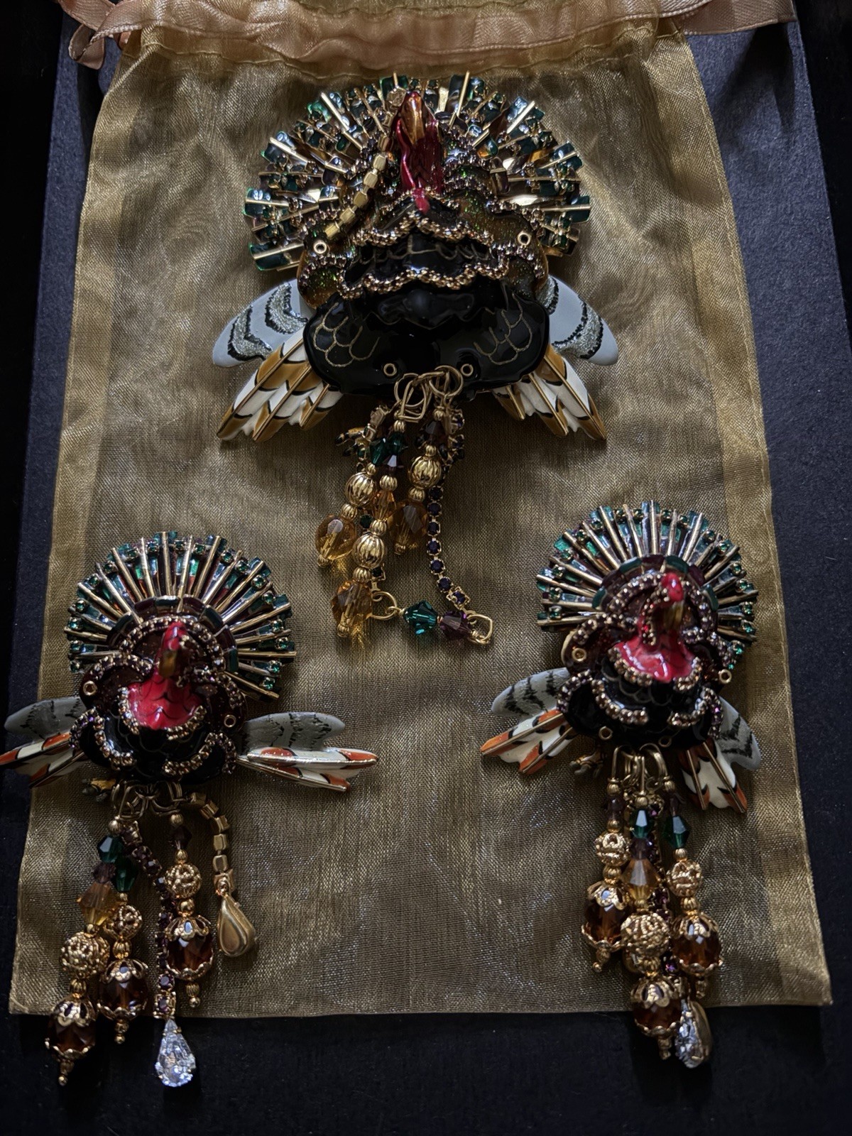 Lunch At The Ritz (LATR) Turkey Brooch / Pendant Earrings RARE VINTAGE Set