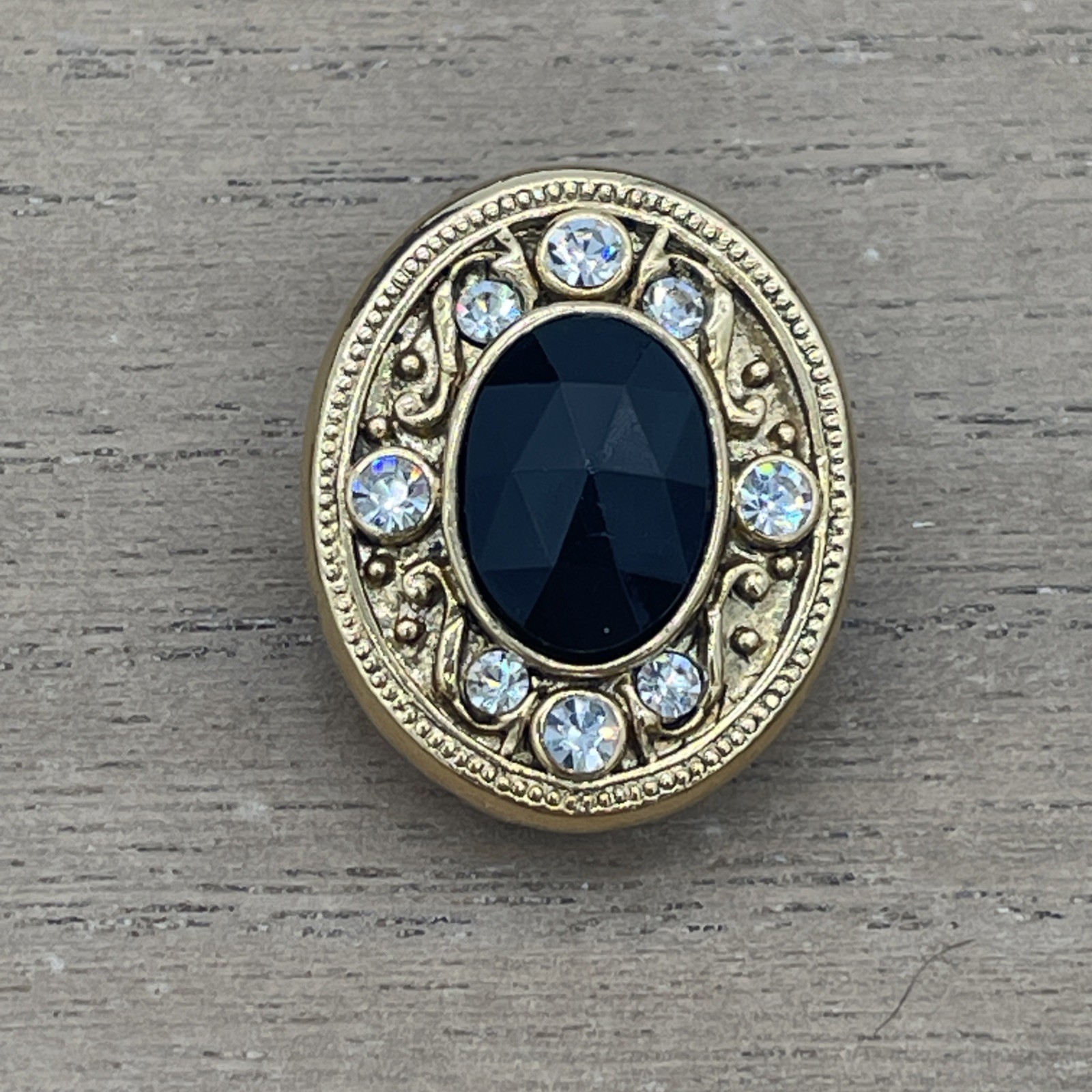 Vintage 1928 Company Gold-Tone Clip On Earrings With Black Gemstone & Rhinestone