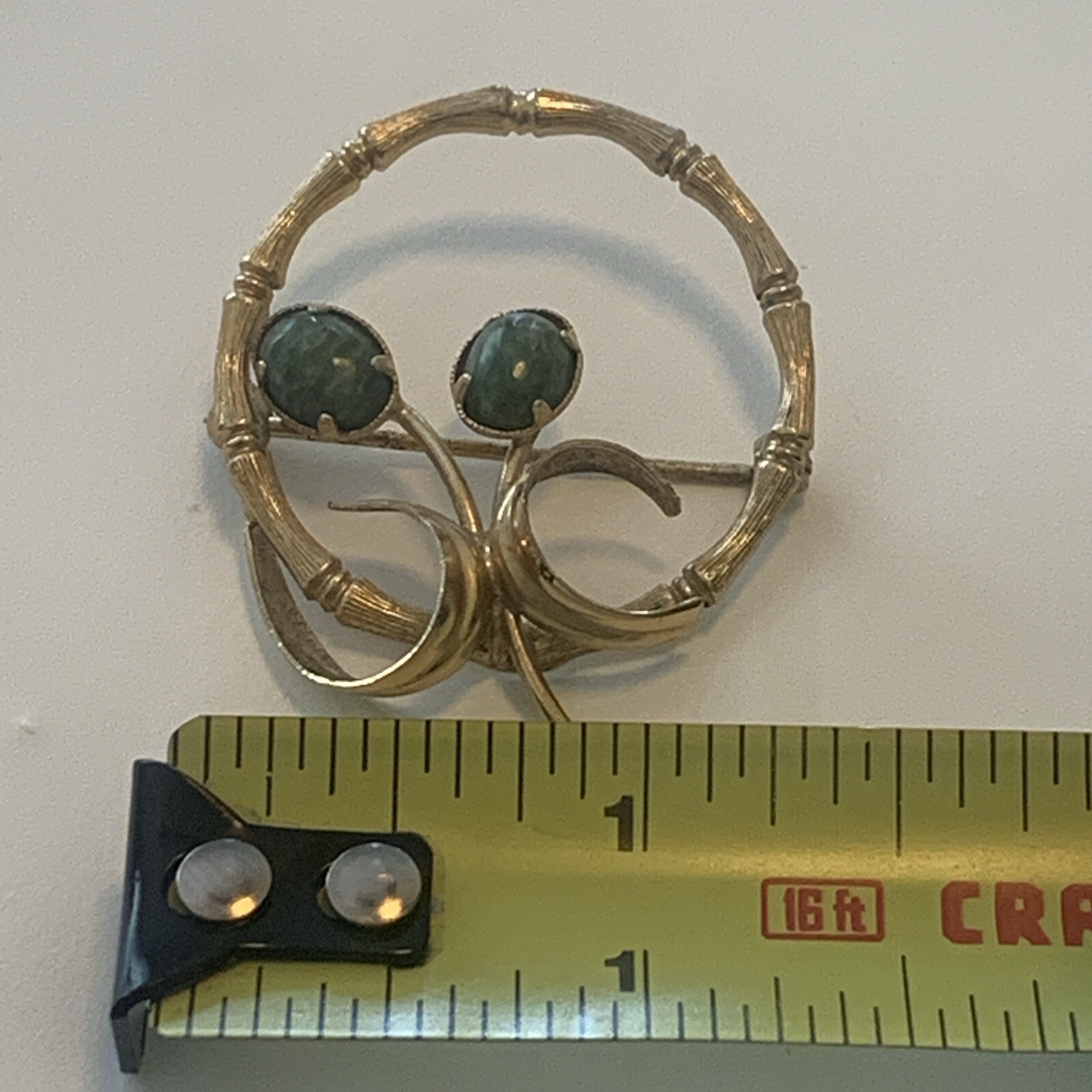 Vintage Signed KL Kordes & Lichtenfels Gold Filled 12K GF Jade Pin Brooch Flower