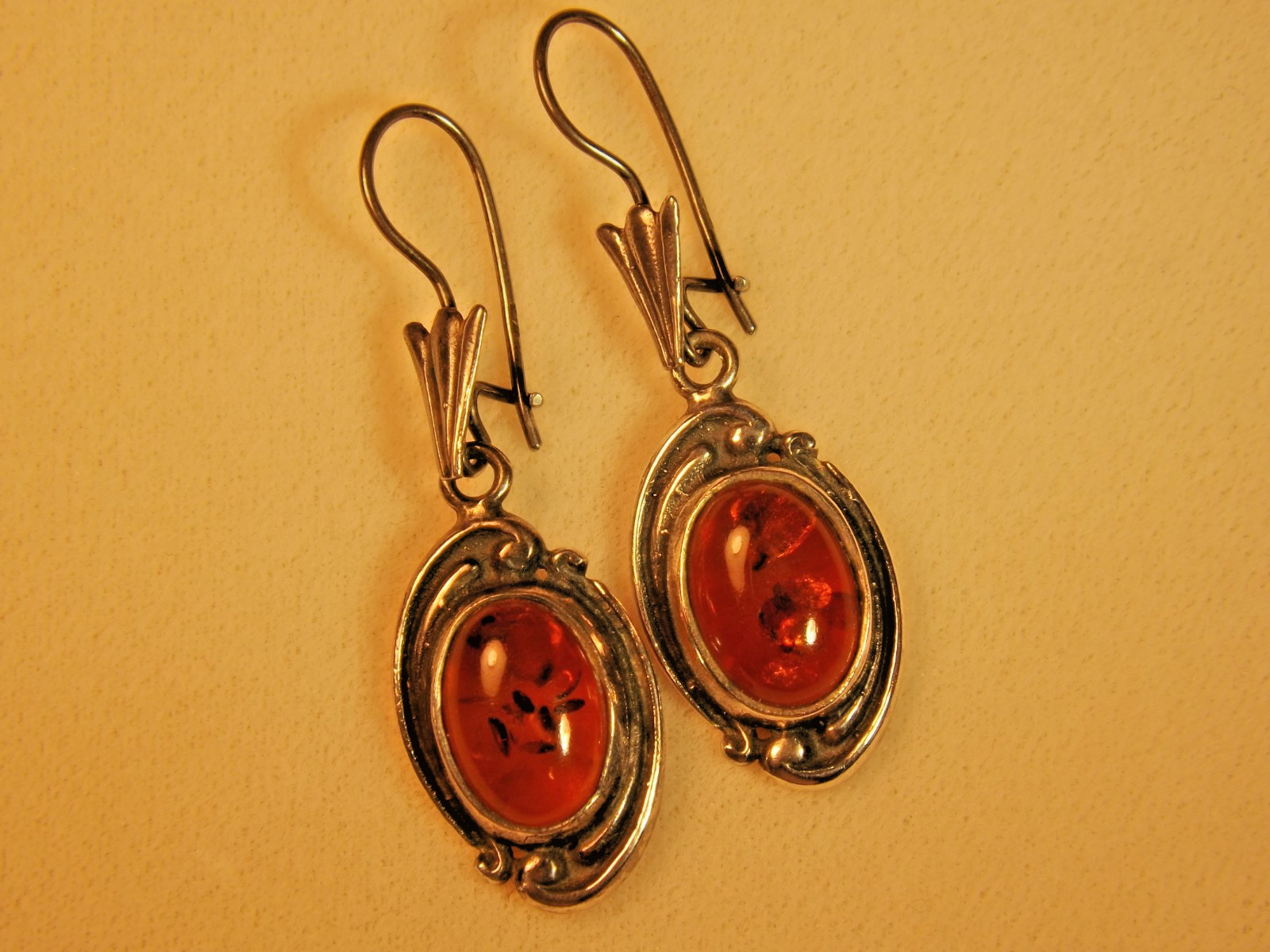 Vintage Baltic Amber/925 Large Dangle Earrings