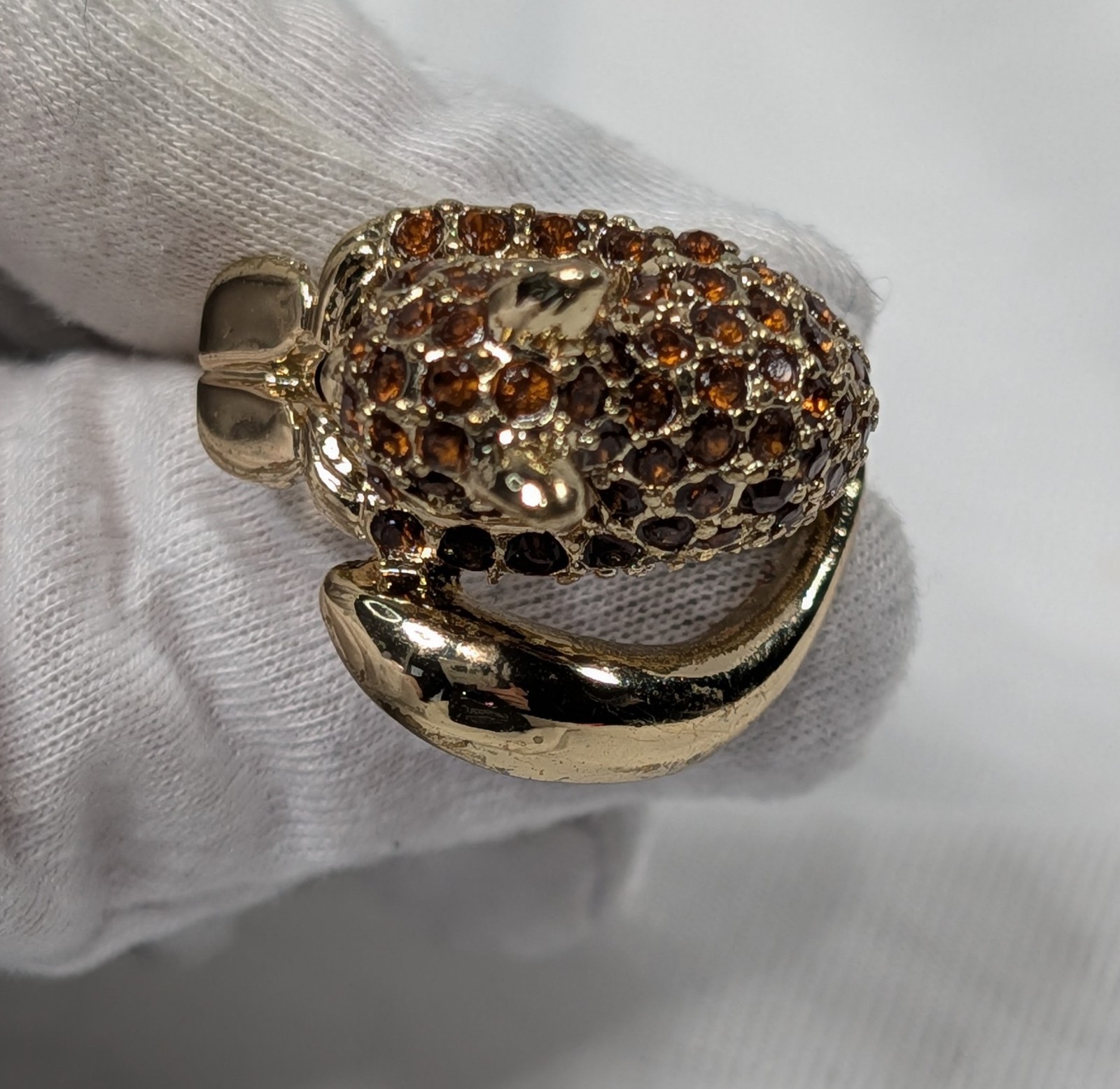 Vintage Pavé Set Amber Rhinestone “Squirrel” Ring Animal Size 8.5 Gold Tone