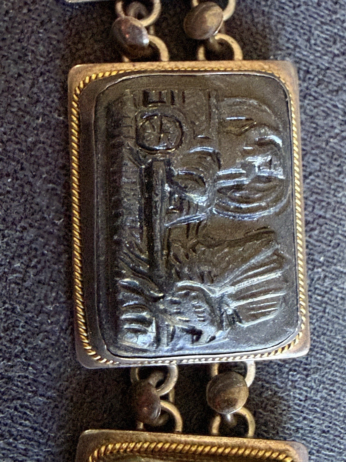 ANTIQUE 800 Silver 14KT GOLD CARVED Cameo SHELL DAYS OF THE WEEK BRACELET As Is