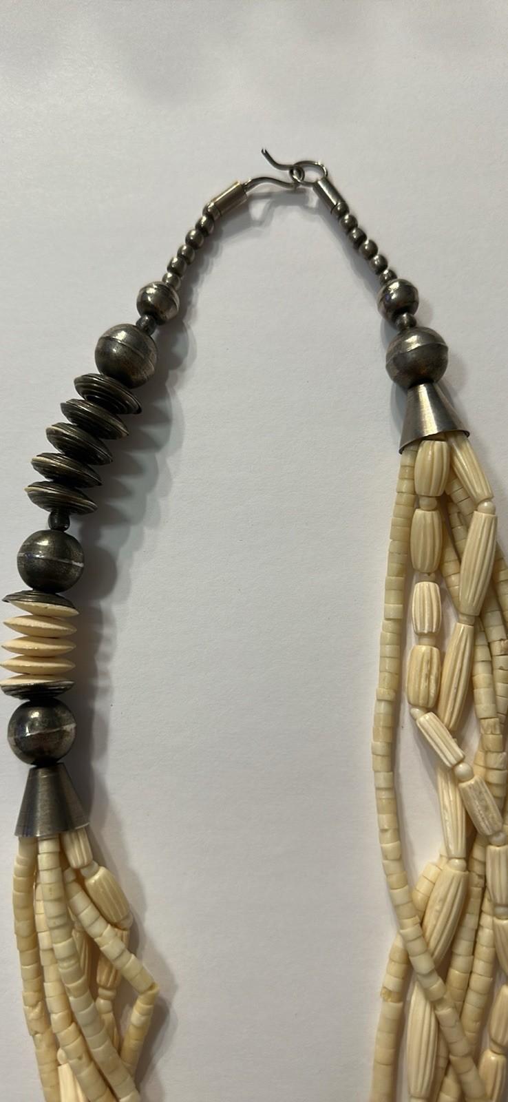 Vintage 1970s Boho Multi Strand Faux Bone Lucite Bead Statement Necklace 24”