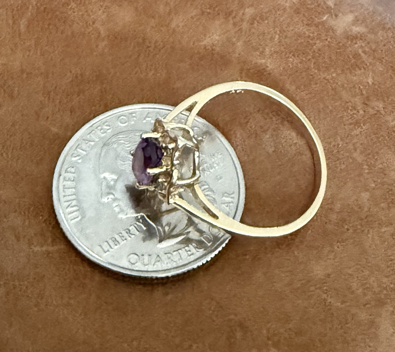 Vintage 14k Yellow Gold Amethyst With Diamond Accents Cocktail Ring Size 7.75