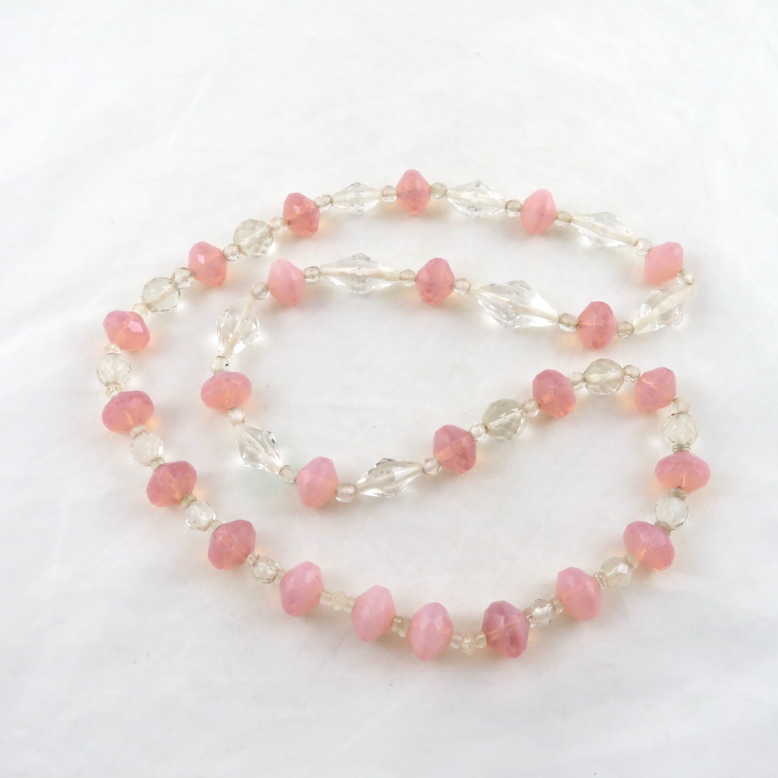Vintage Crystal Opaline Faceted Glass Beaded Necklace 30″