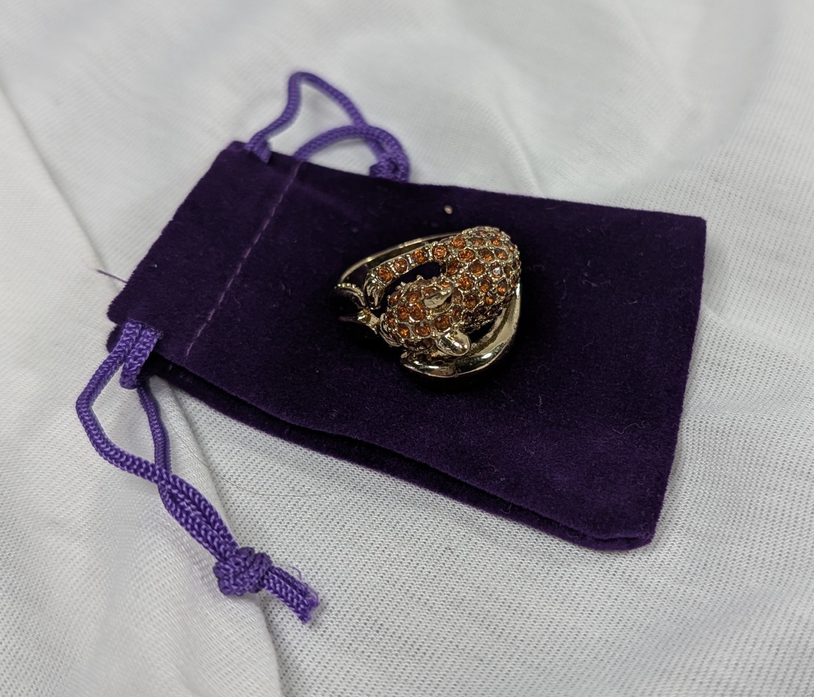 Vintage Pavé Set Amber Rhinestone “Squirrel” Ring Animal Size 8.5 Gold Tone
