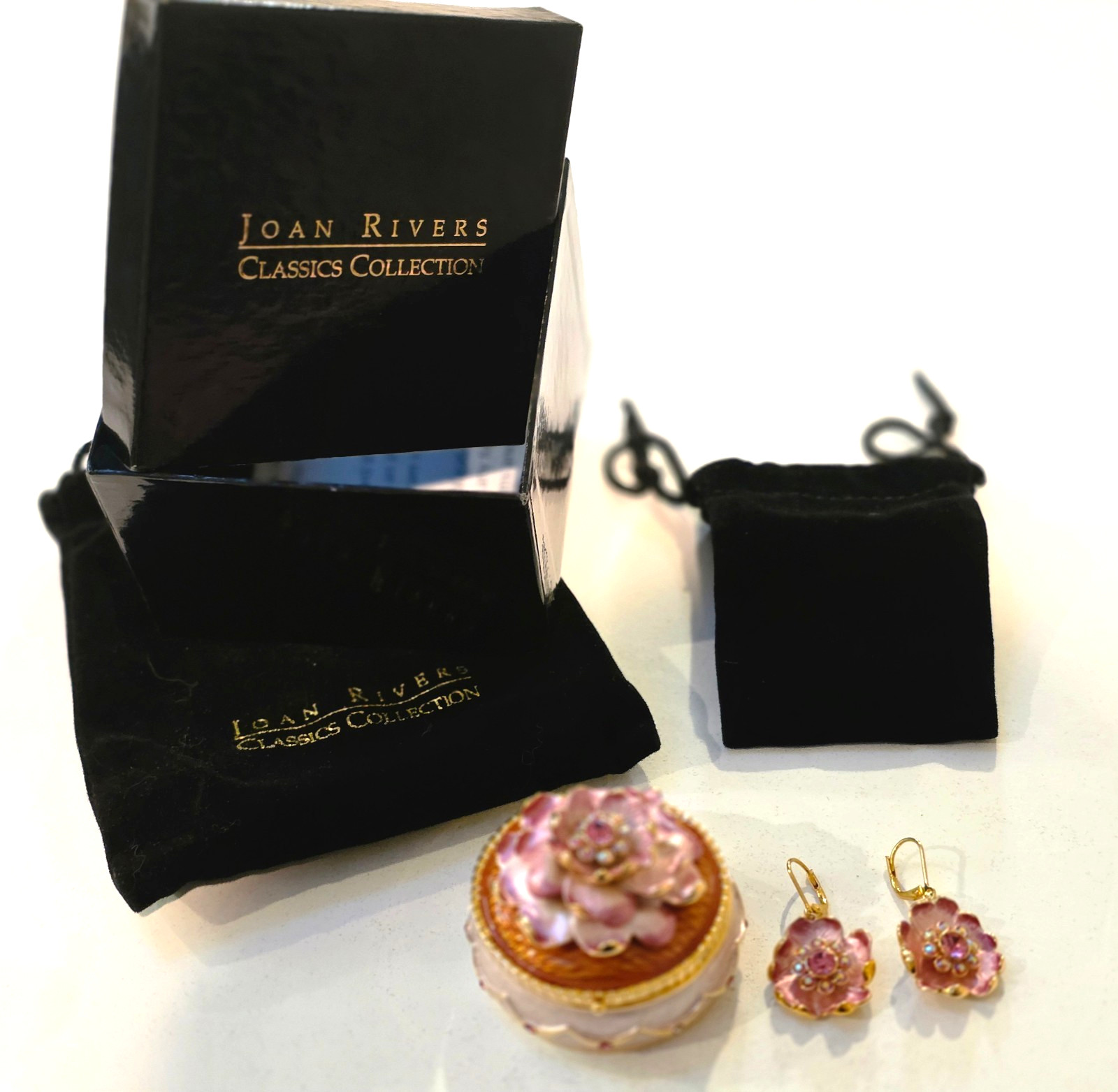 joan rivers jeweled secrets keepsake box Floral Fantasy brooch earrings pin