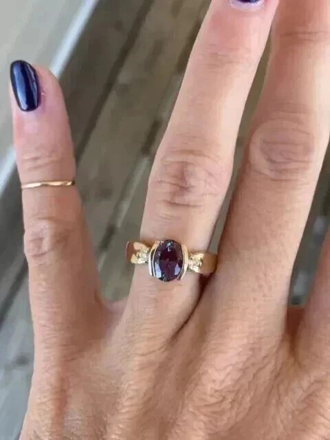 2.55CT Oval Cut Lab Created Alexandrite Wedding Anniversary 925 Silver Ring