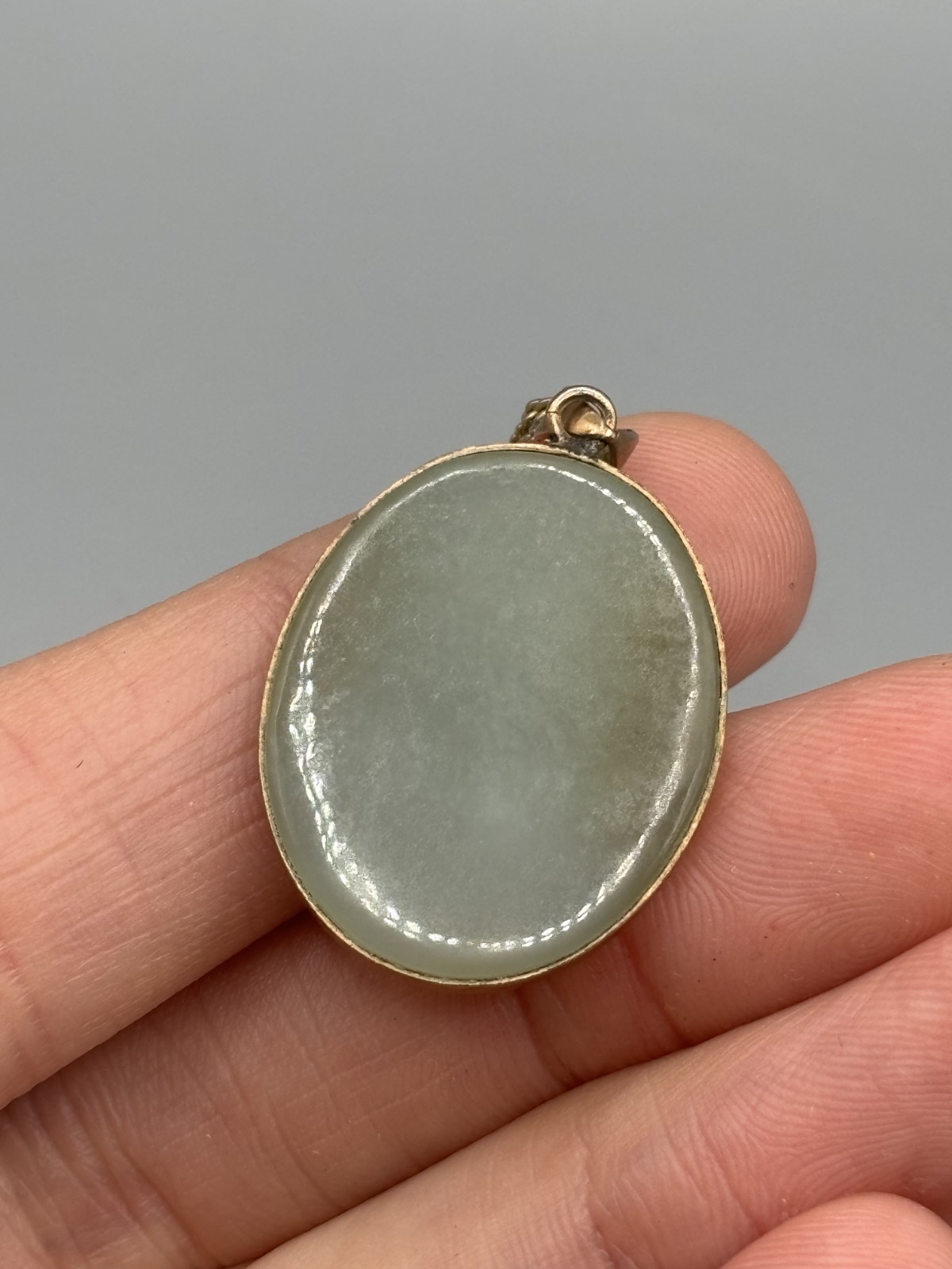 Vtg 18k Gold Filled Dragon With Light Green Jade Oval Pendant Necklace 18”