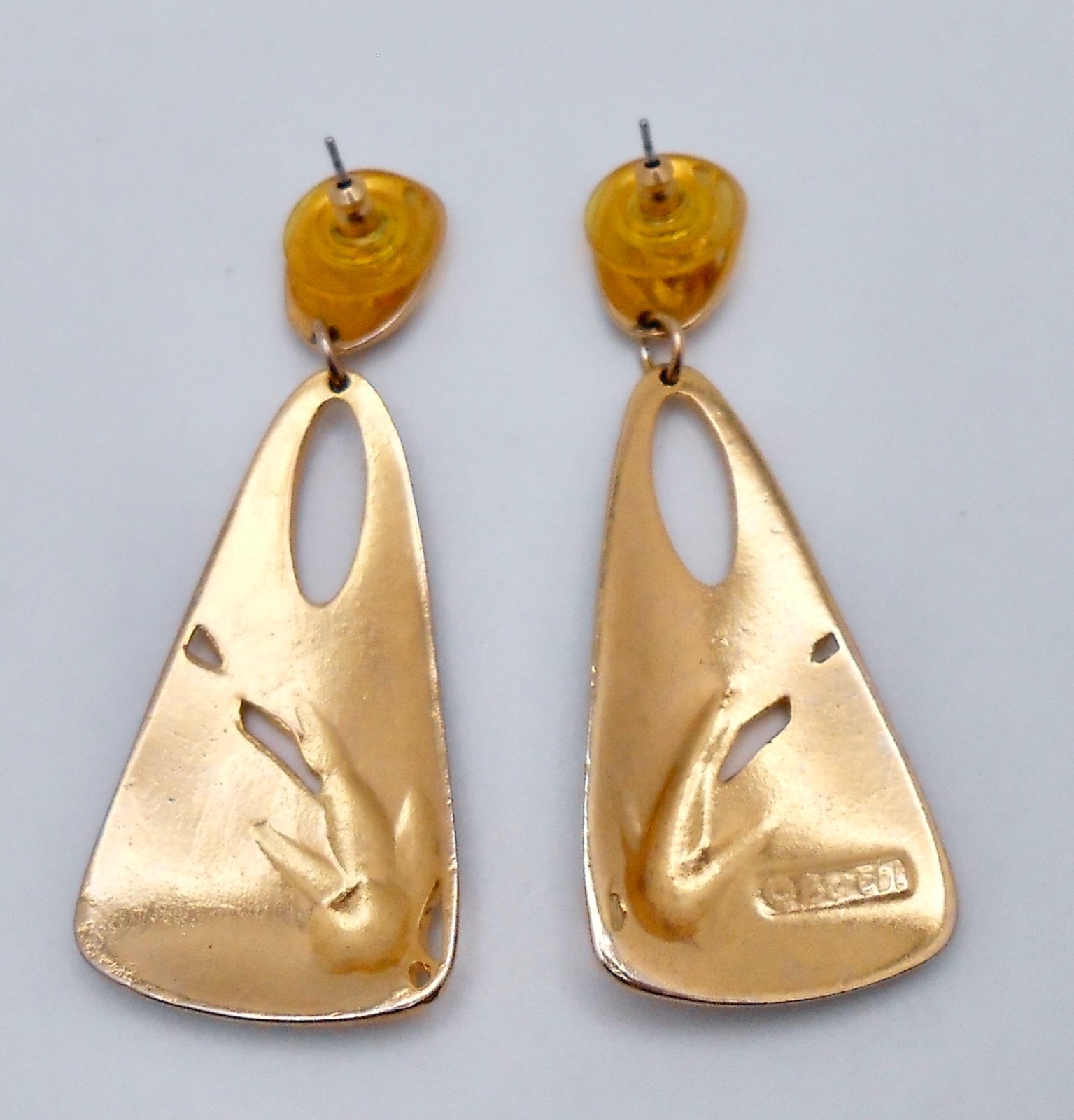 Vintage EDGAR BEREBI Signed Black Enamel Dangle Drop Pierced Post Earrings E50