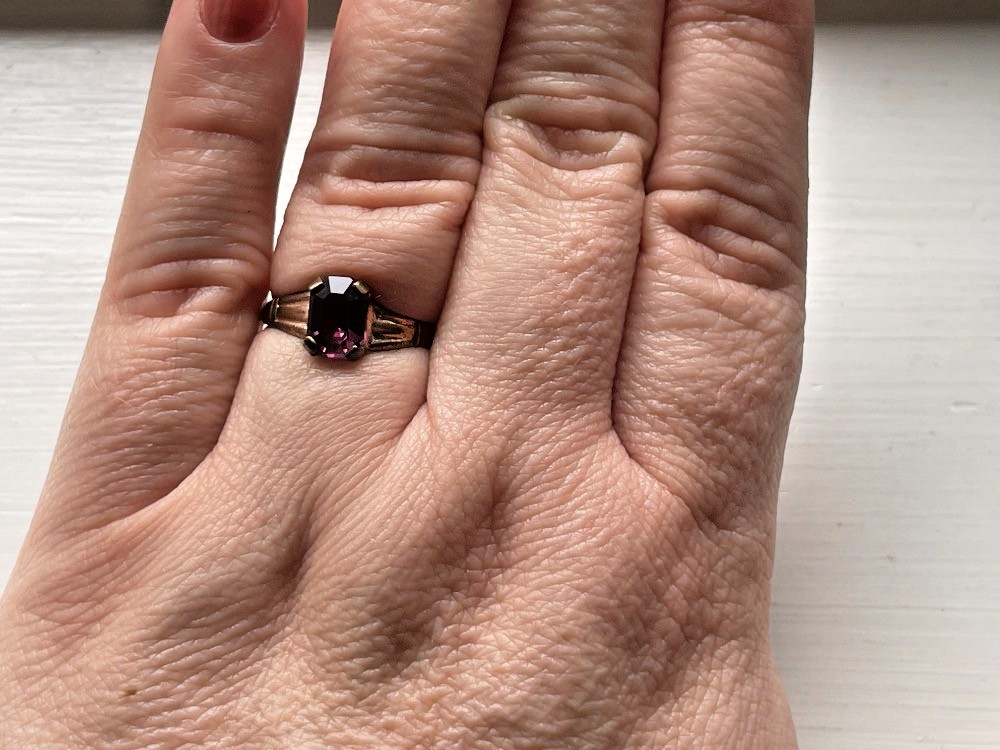 Art Deco Tombac Violet Crystal Ring – Size M
