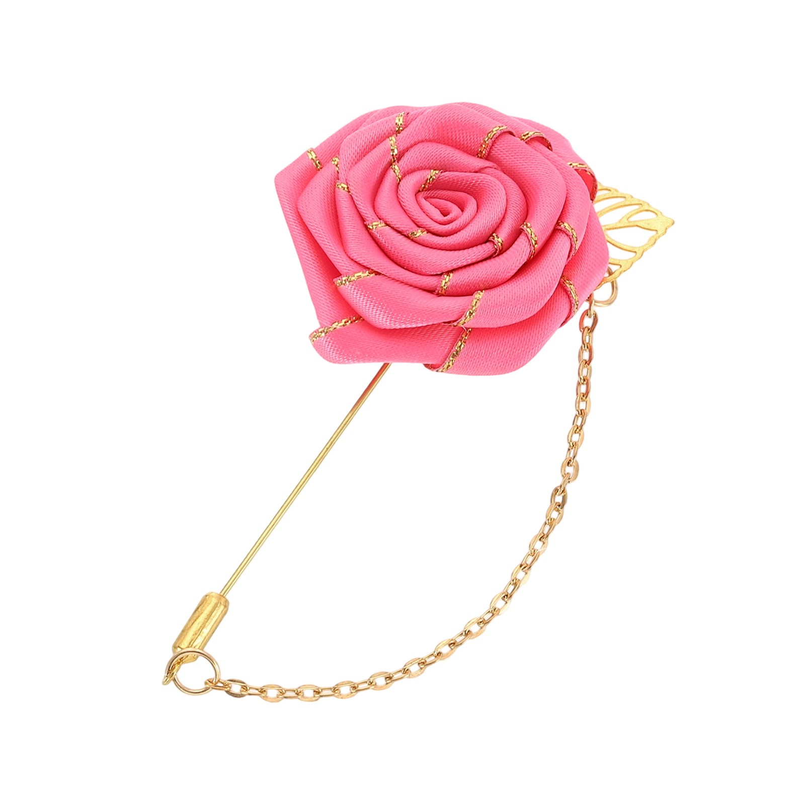 Rose Lapel Pin, Flower with Chain Brooch, Fabric Flower Corsage, Deep Pink