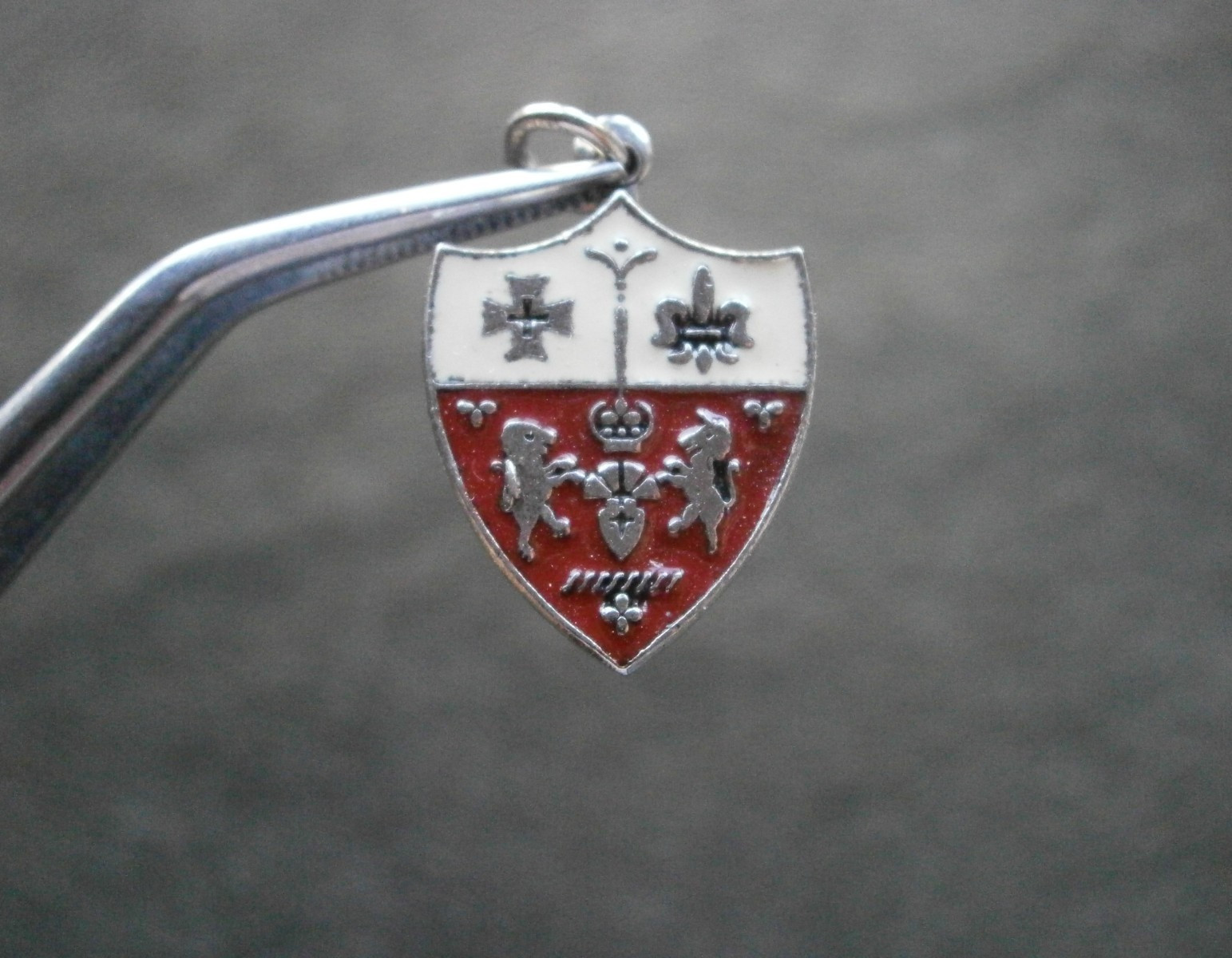 Unknown French Coat of Arms Vintage Silvertone Enamel Bracelet Charm Pendant Red