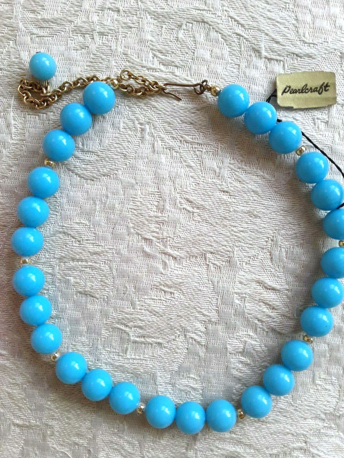 2 Vintage Pearlcraft 14” Beaded Necklaces Chokers Aqua Blue & Pink Retro NWT