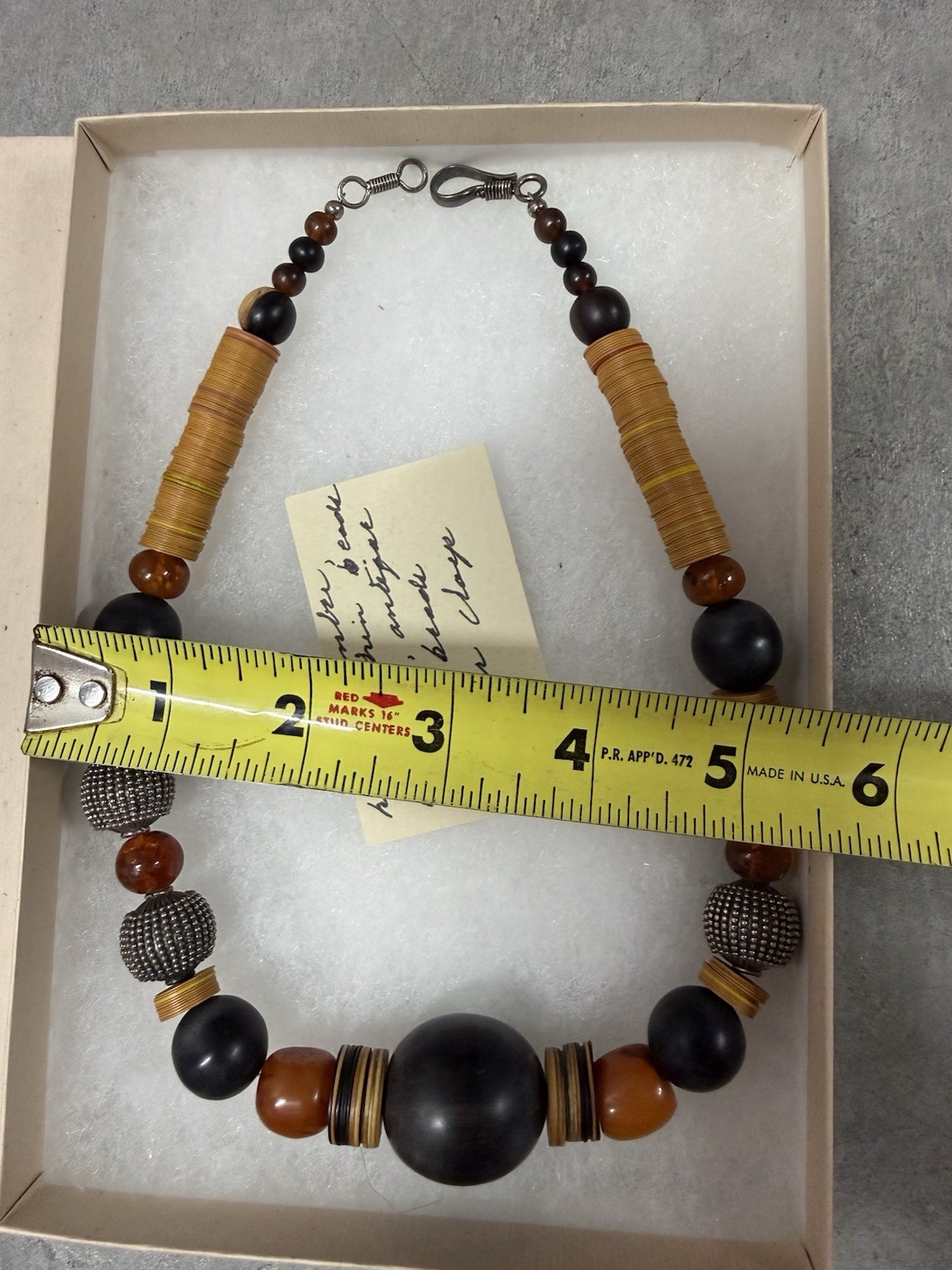 Vintage Chunky Ethnic Statement Necklace – Horn, Amber, African Paper Beads