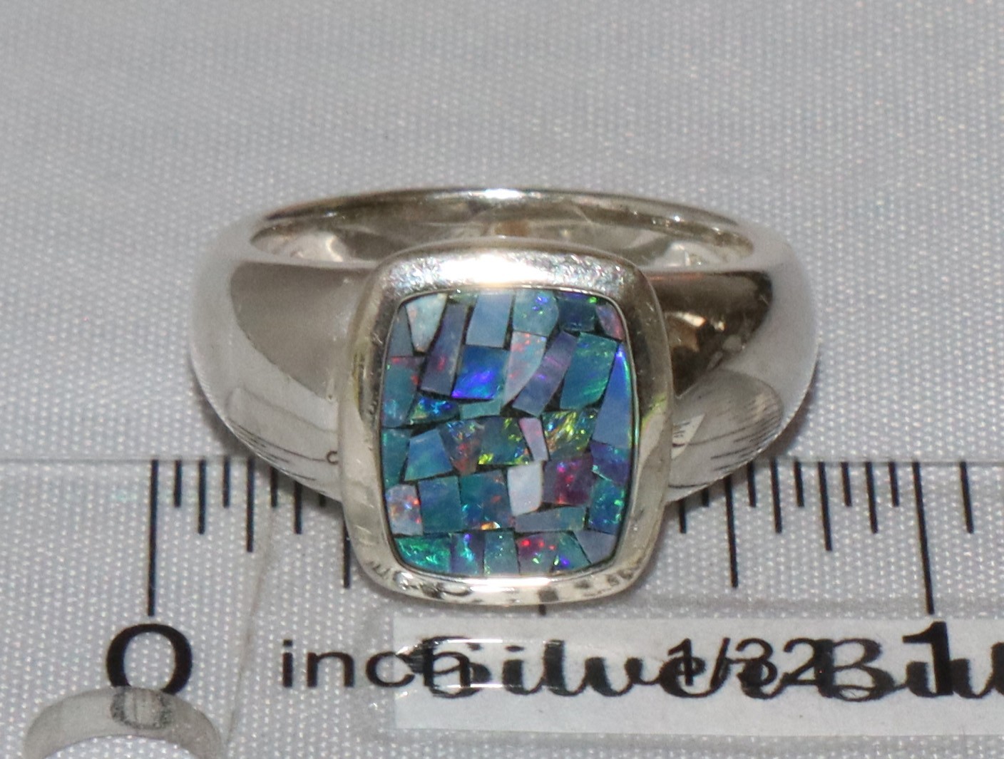 Vintage Sterling Silver Mosaic Blue Opal Gem Inlay Michelle Albala Ring Size 6