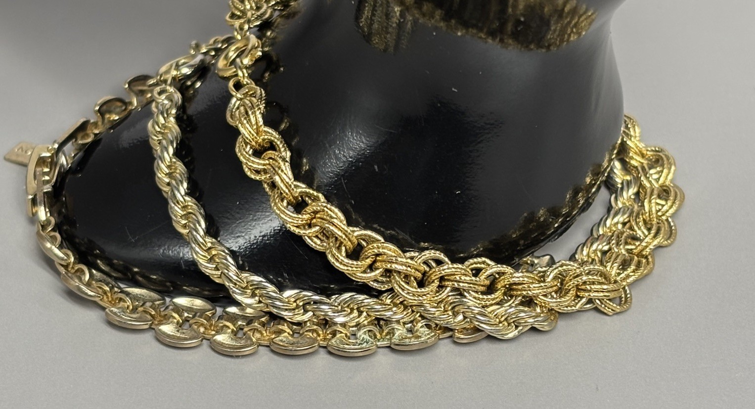 Vintage Chain Bracelet Lot Gold Tone Panther Link Rope Chains Stackable