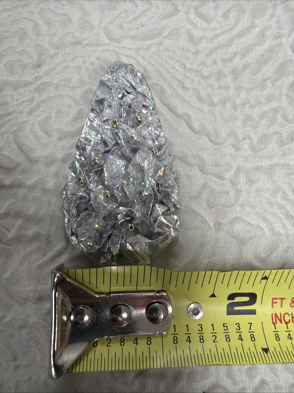 Vintage Artisan Crinkled Metallic Surface Elongated Teardrop Clip on 2”Earrings