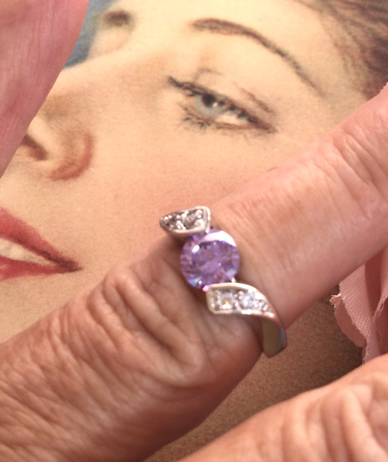 Vintage Jewellery Gold Ring Amethyst and White Sapphires Antique Deco Jewelry