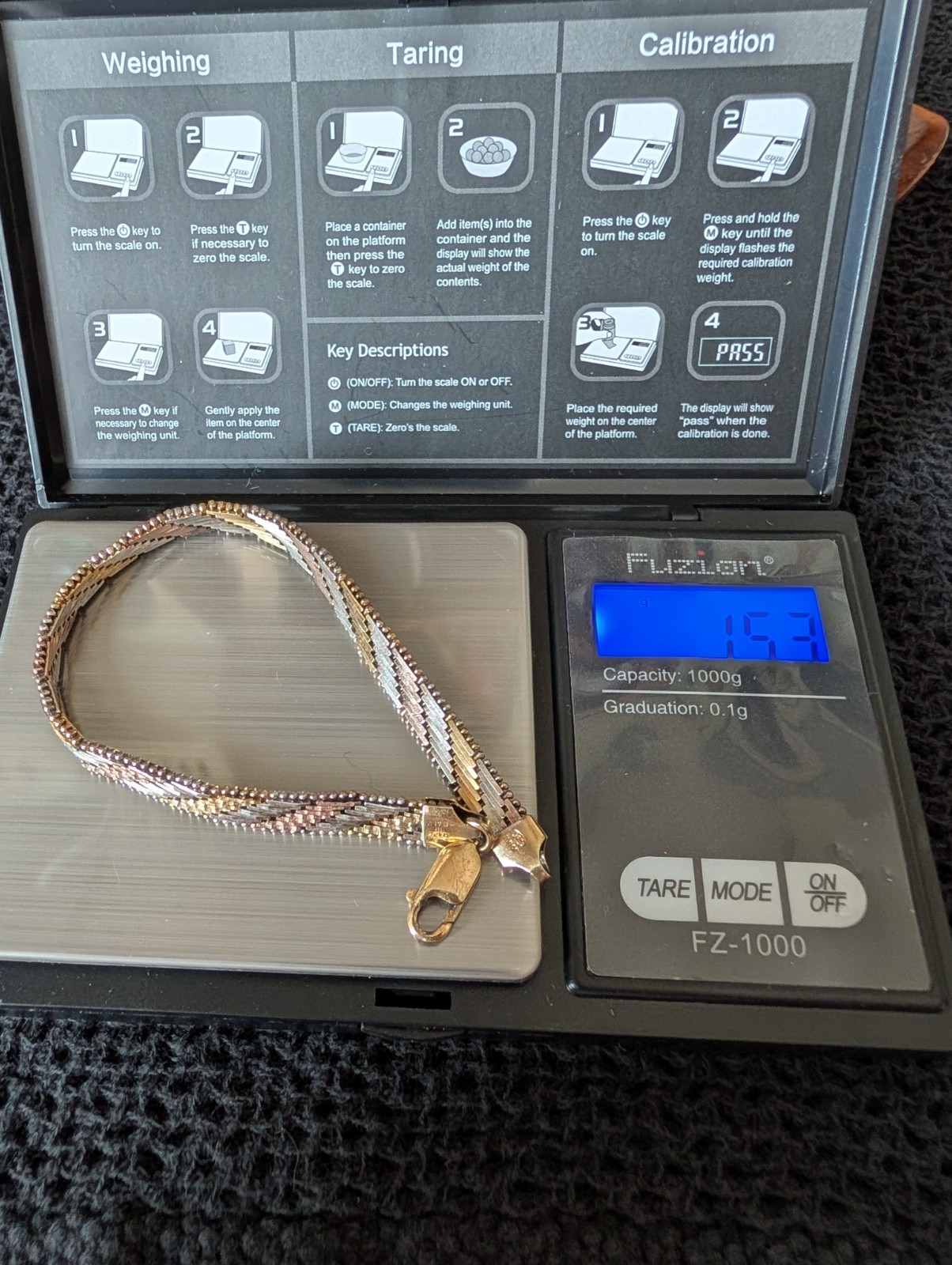 Tricolor Vintage Sterling silver bracelet: 7.5 inches
