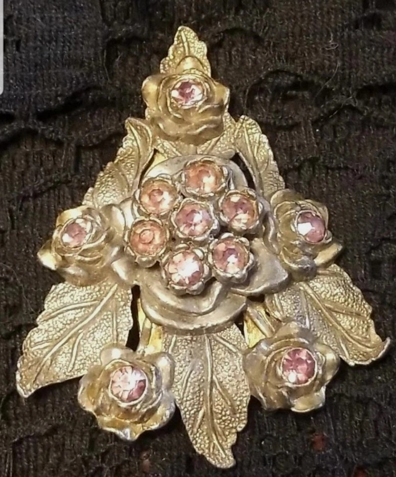 Little Nemo Antique Dress Clip, 3 Inch Signed, LN/25, Pink Rhinestones & Silver