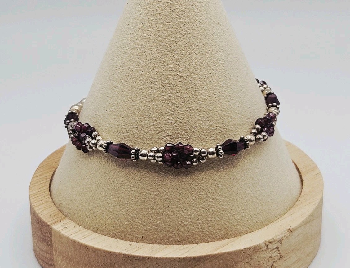 Doug Paulus DP India Sterling Silver Amethyst Beaded Toggle Clasp Bracelet 7.5″