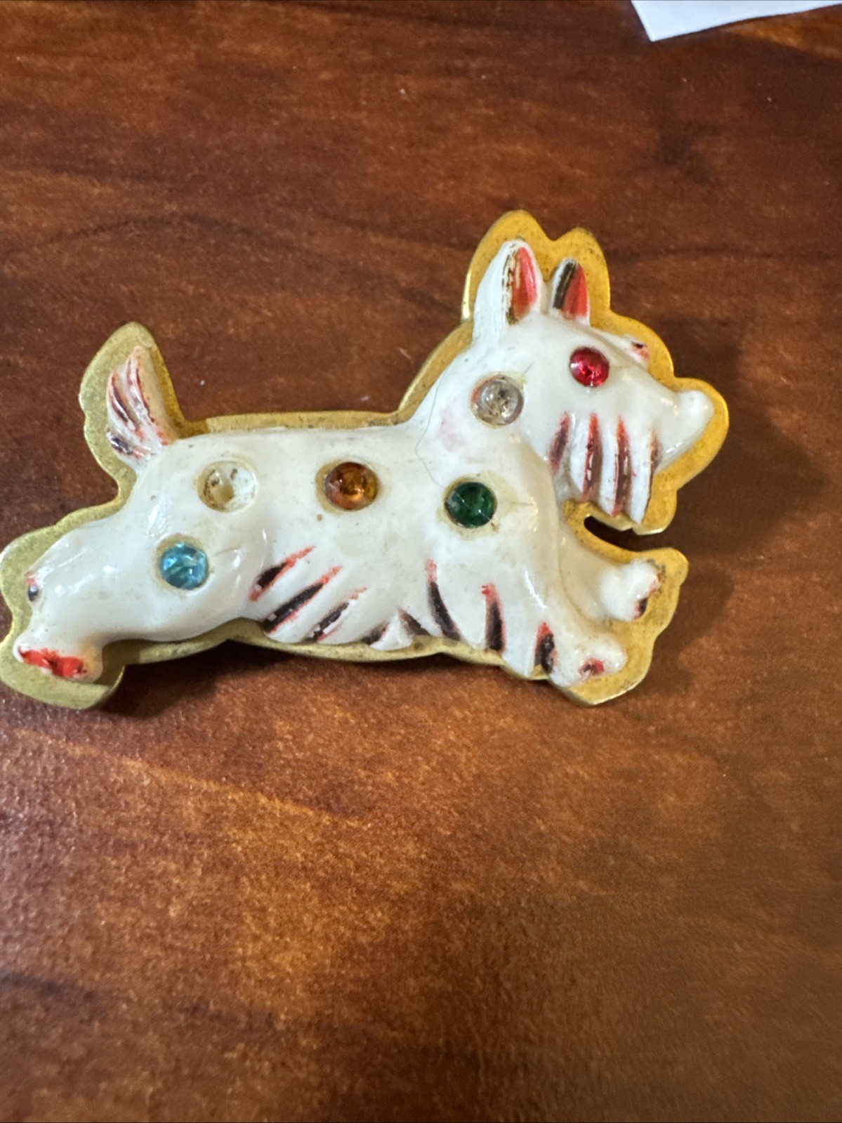 Vintage Brooch Pin Costume Jewelry Dog Scottish Terrier 1950’s Celluloid Metal