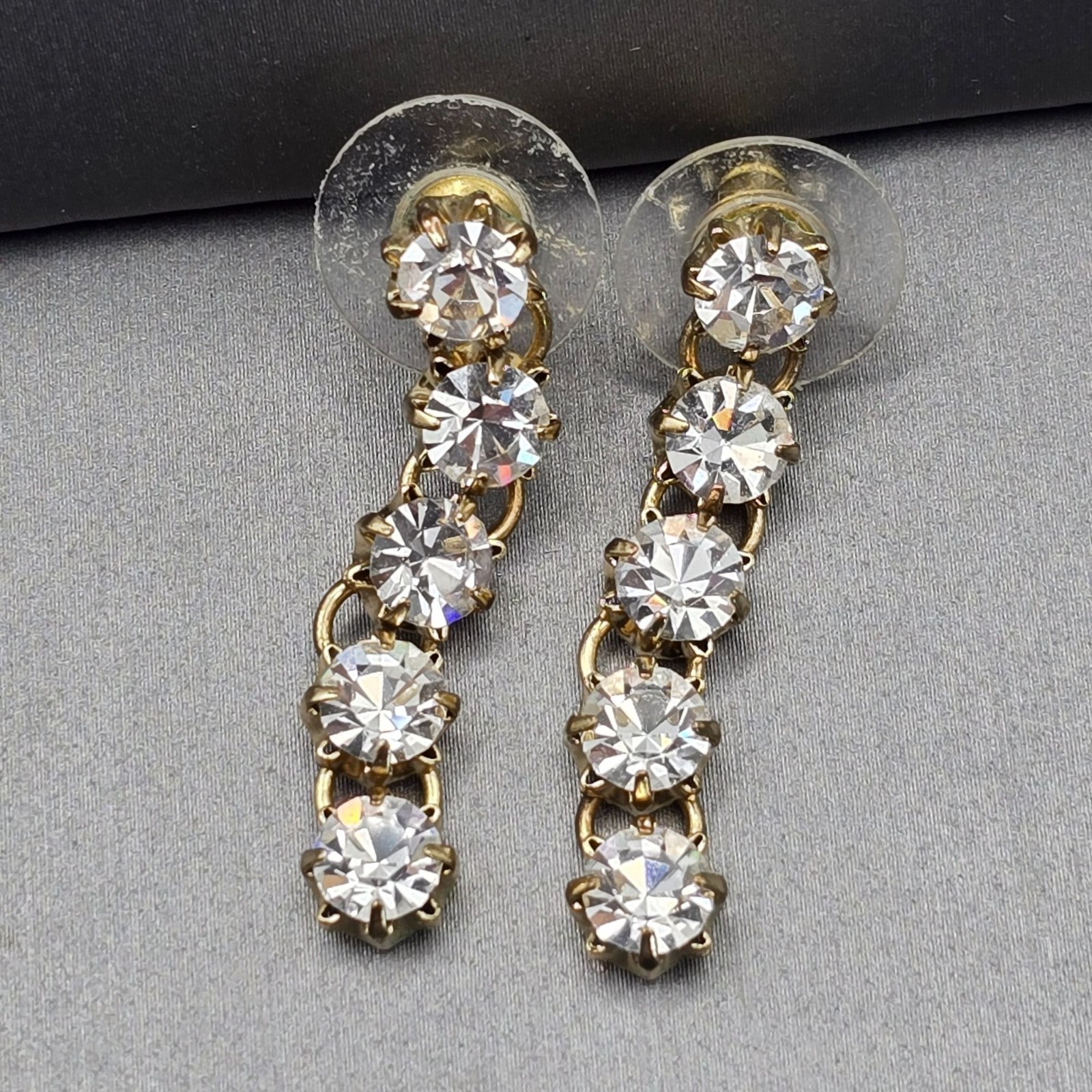 Gold-Tone Statement Necklace & Drop Earrings Set w/ Prong Set Clear Rhinestones