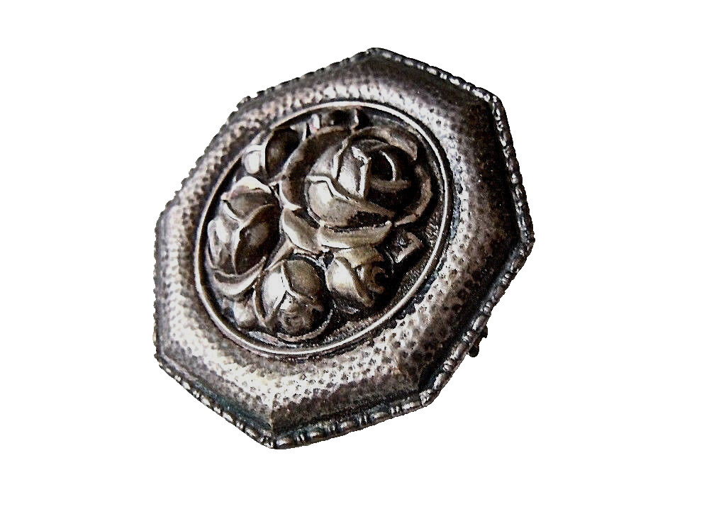 Antique Brooch Silver Tested Roses Relief Stamp Unreadable 14.4G/4.4X4.3Cm