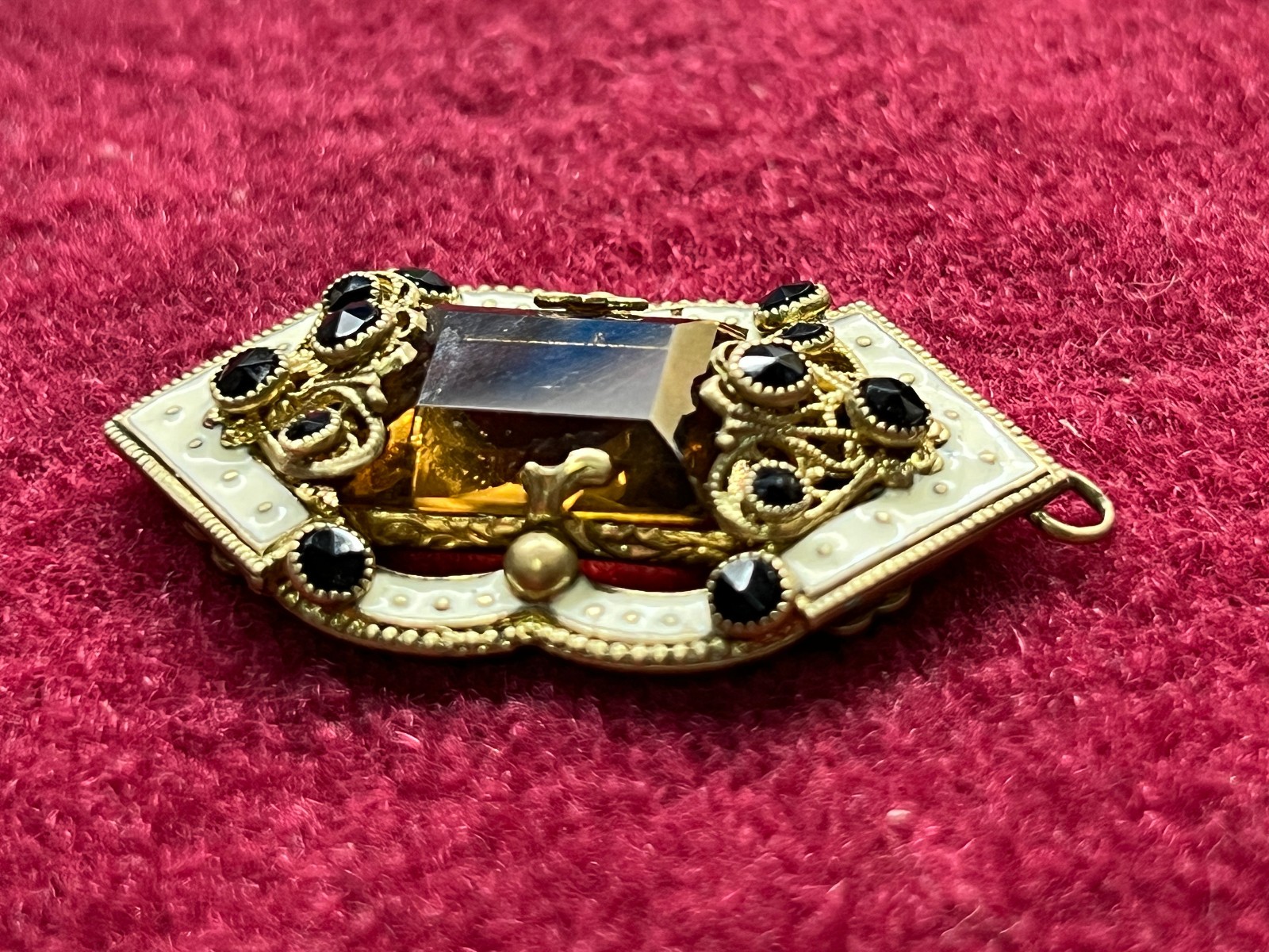 Antique Victorian Pendant Gold Plated Filigree Enamel with Citrine Stone