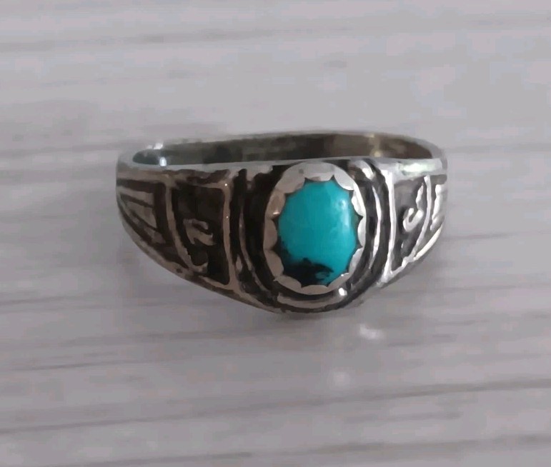Vtg *Bent Band* Sterling Silver Turquoise Ring Southwestern Sombrero Size 6.75
