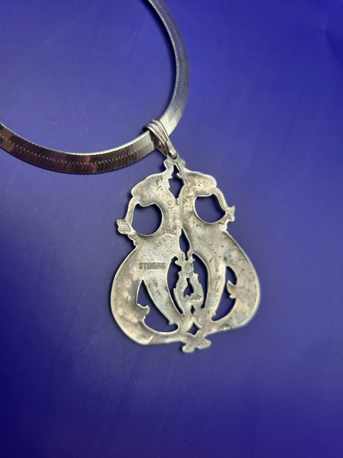 Sterling Silver ITALY 5mm Etched Herringbone Chain Necklace W Dragon Pendant 30g