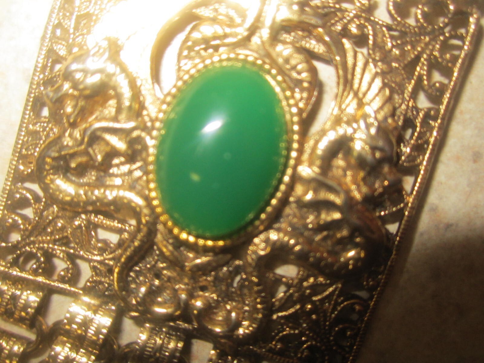 VINTAGE EDLEE DRAGON LAVALIER NECKLACE WITH DANGLES GOLD TONE