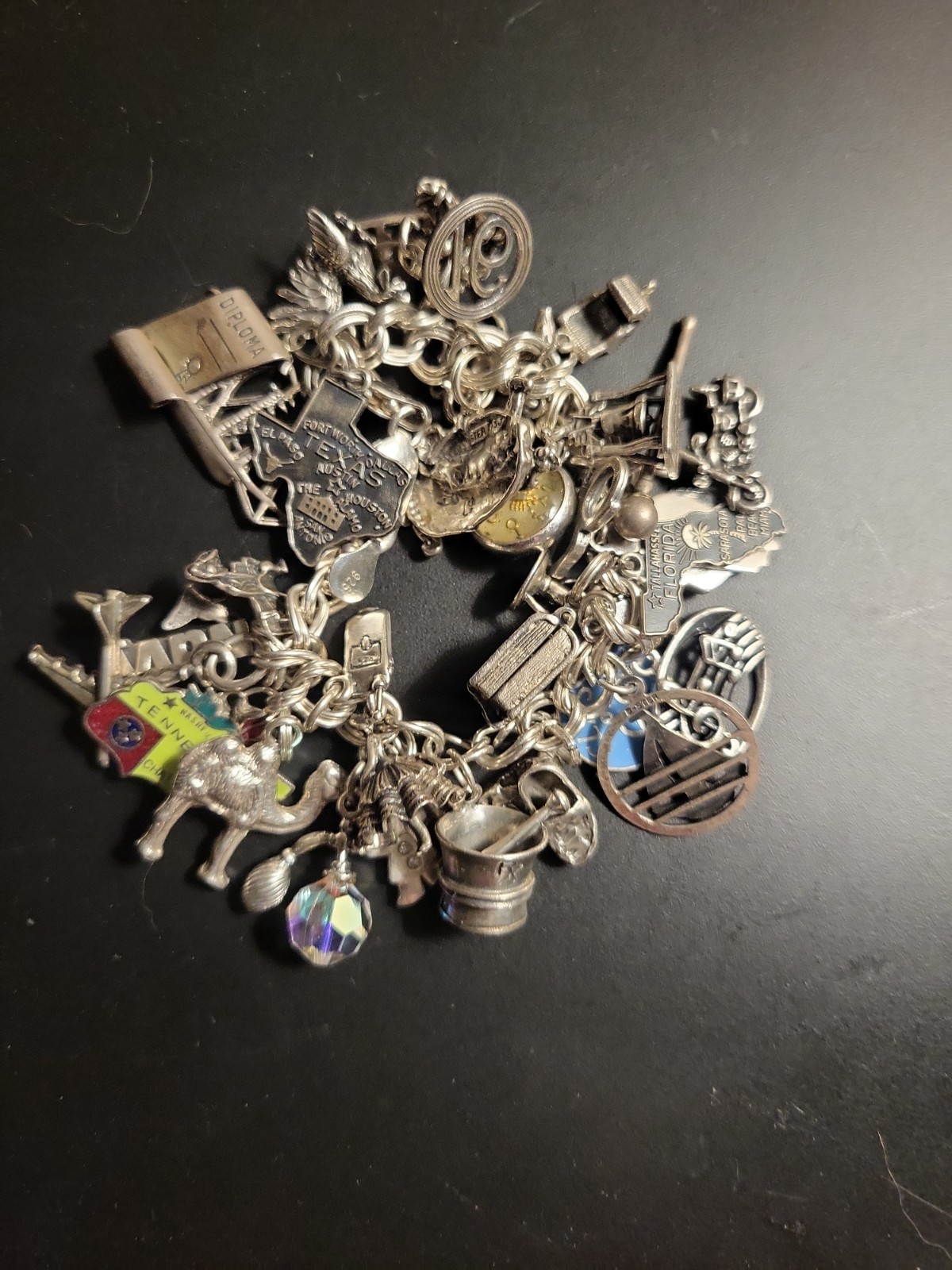 Vintage 925 Sterling Silver Loaded Charm Bracelet 104 Grams