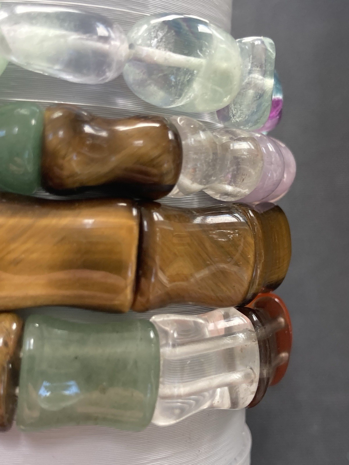 Stone Bracelet Gemstone Lot of 4 Cold Carved Beads Healing Stretch Assorted