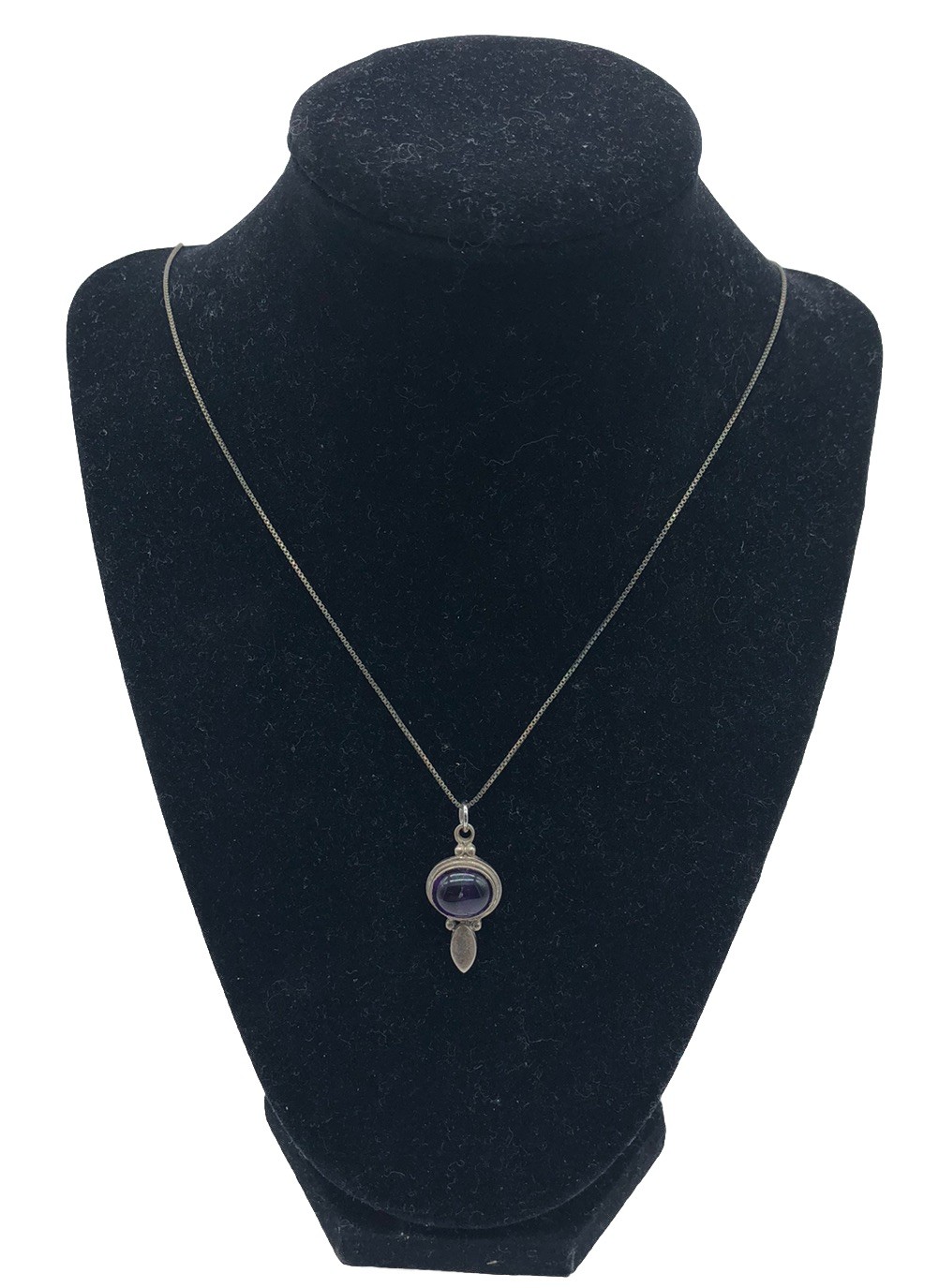 Sterling Silver Large Oval Purple Amethyst Vintage Pendant Necklace 26”