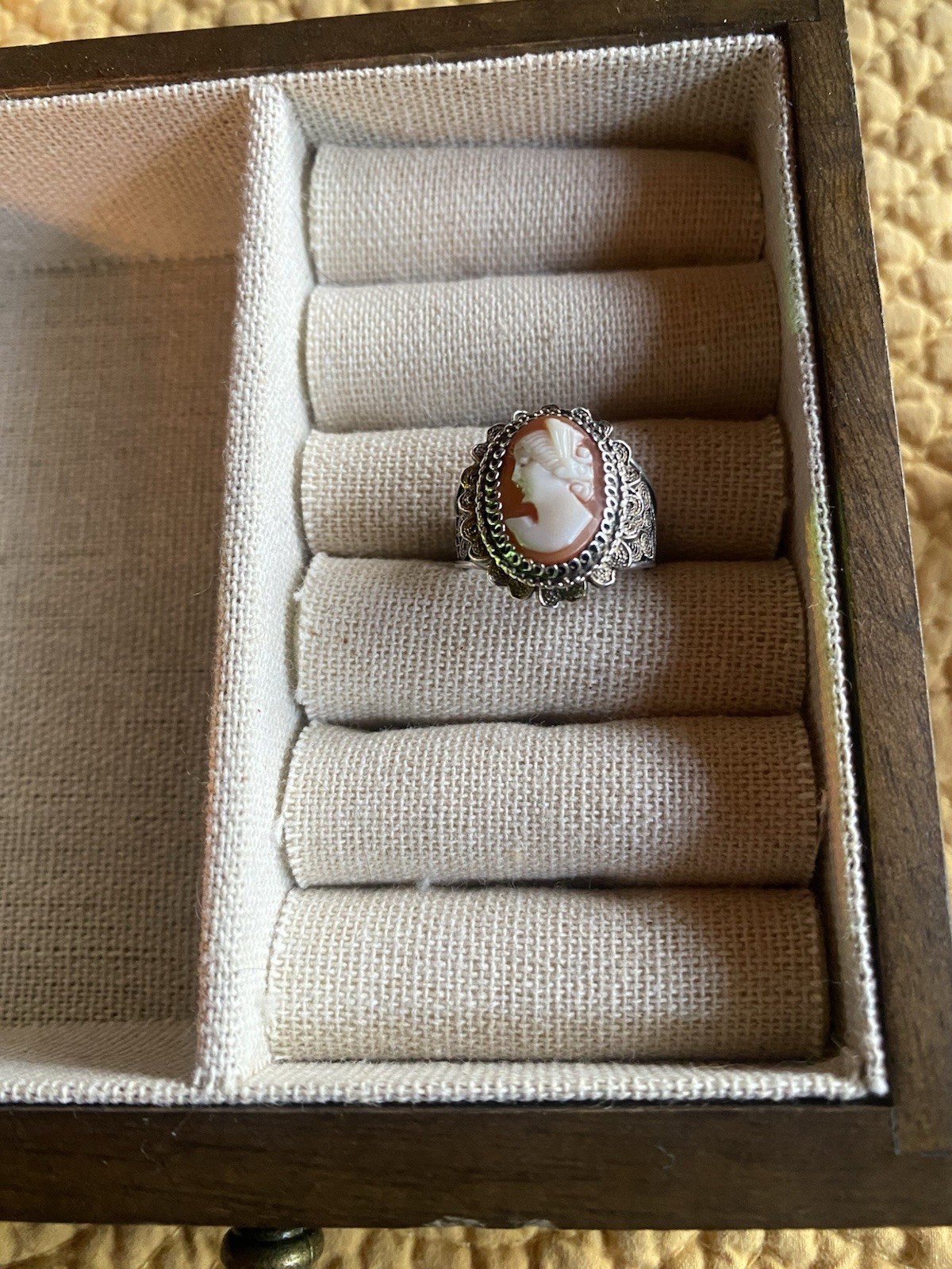 Antique Cameo Ring Burnished Sterling Silver Venetian Filigree Style Size 7.25