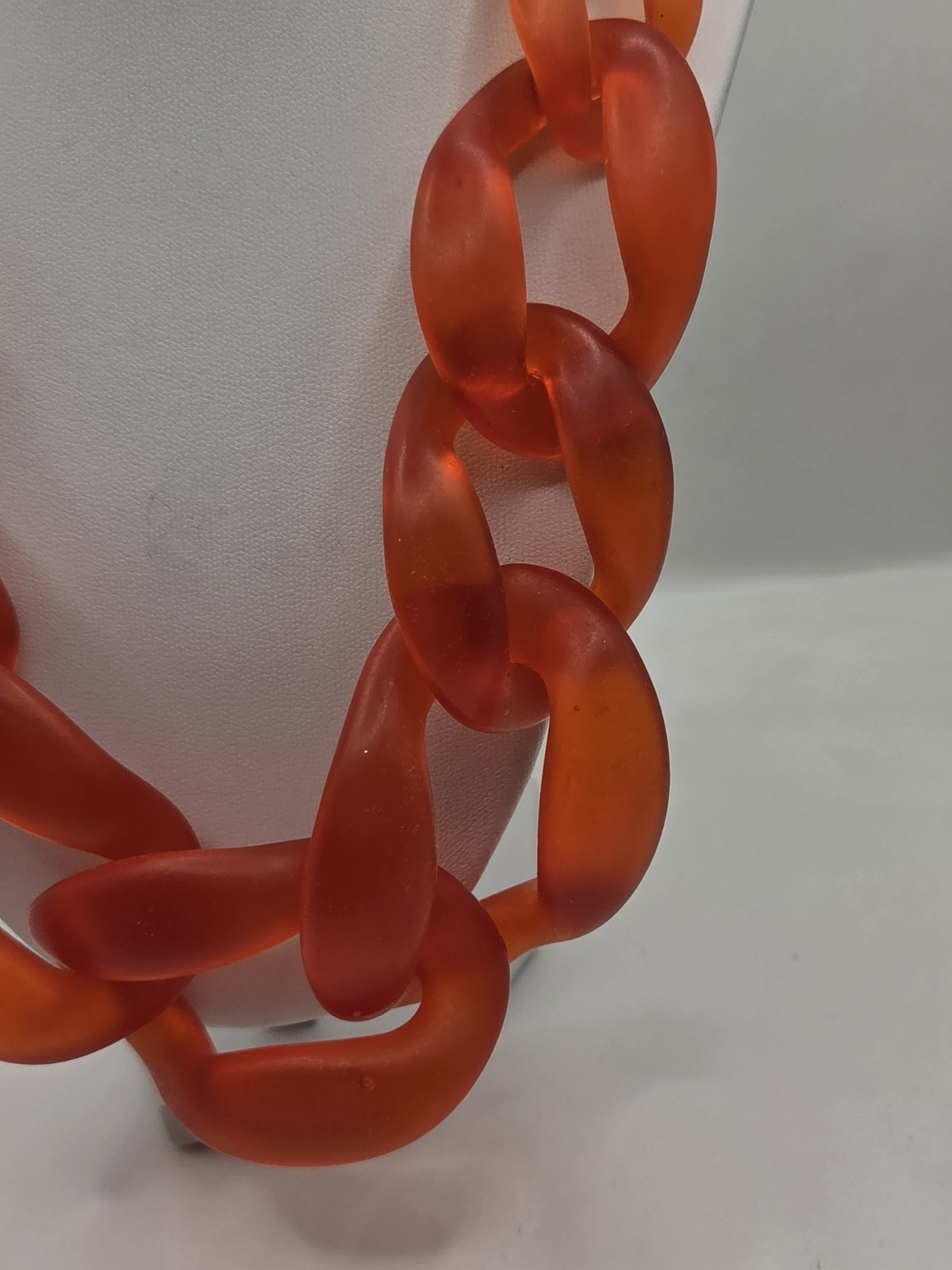 Iris Apfel Inspired Neon Orange Resin/Acrylic Chain Choker Necklace 20″L