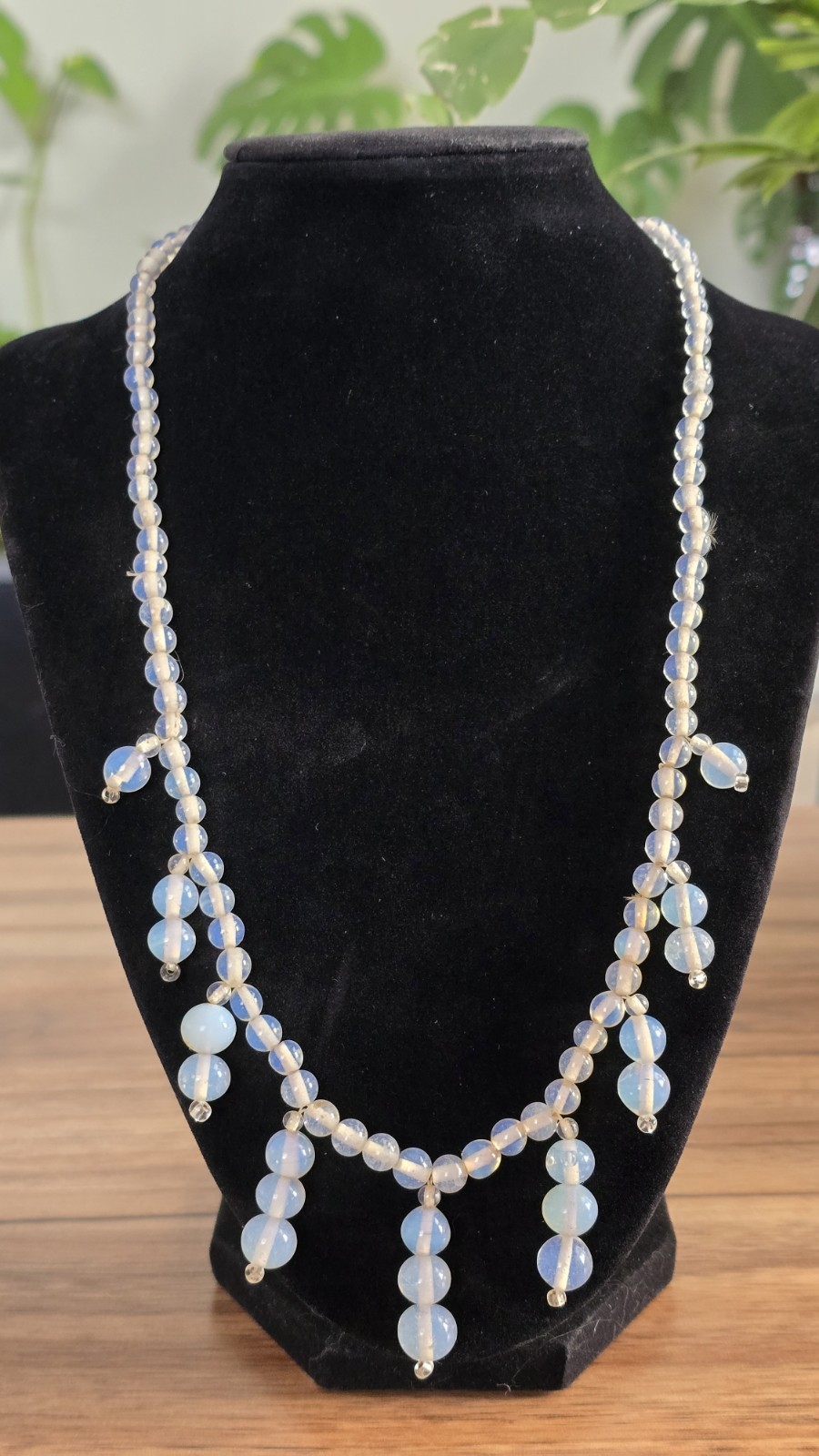 Vintage Opaline Milk Glass Necklace Art Deco Marked Czech