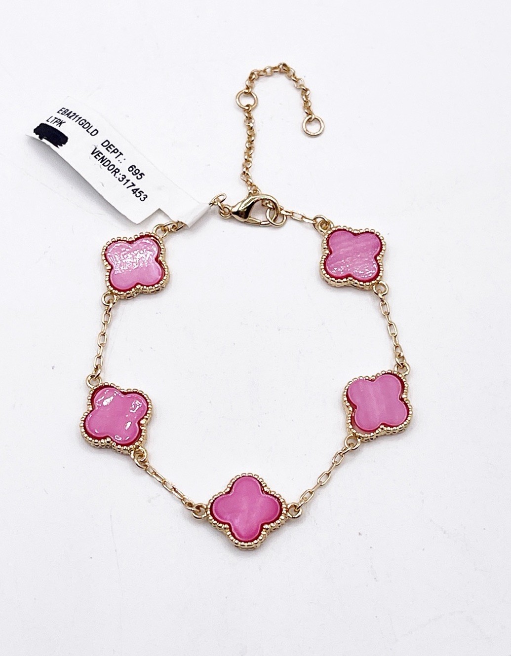 Gold Tone Petal Pink Enamel Flower Station Bracelet Adjustable NWT Gift For Her