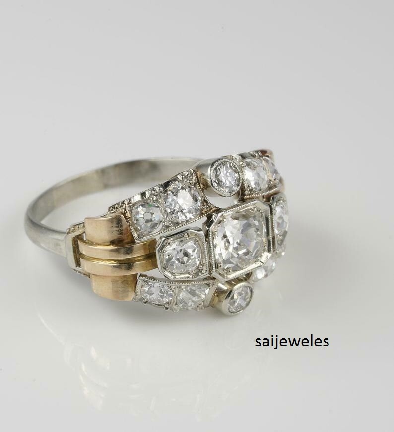 14K 2-Tone Gold FN 2CT Lab-Created Diamond Vintage Art Deco Antique Wedding Ring