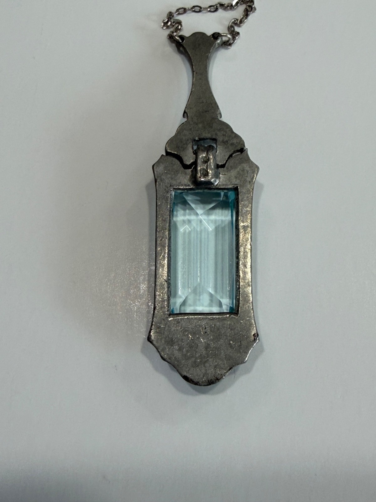 Antique Art Deco Approx. 11Ct 22x11mm Aquamarine Colored 835 Silver Pendant