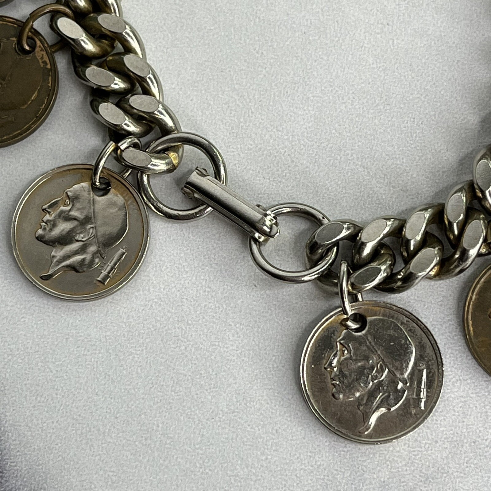 Vintage 13 Coin Charm Bracelet Belgium, India, Pakistan 1957 1959 1955 7”