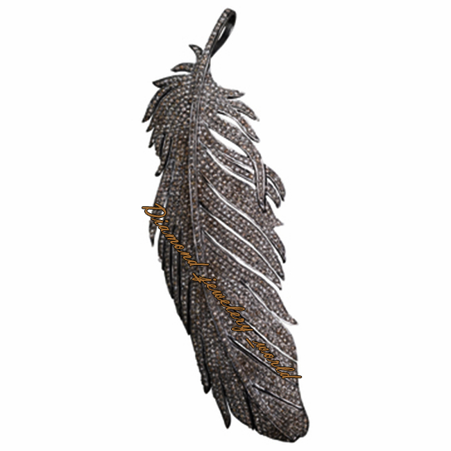 Vintage 4.08ctw Genuine Old Mine Rose Cut Diamond Silver Feather Pendant Jewelry