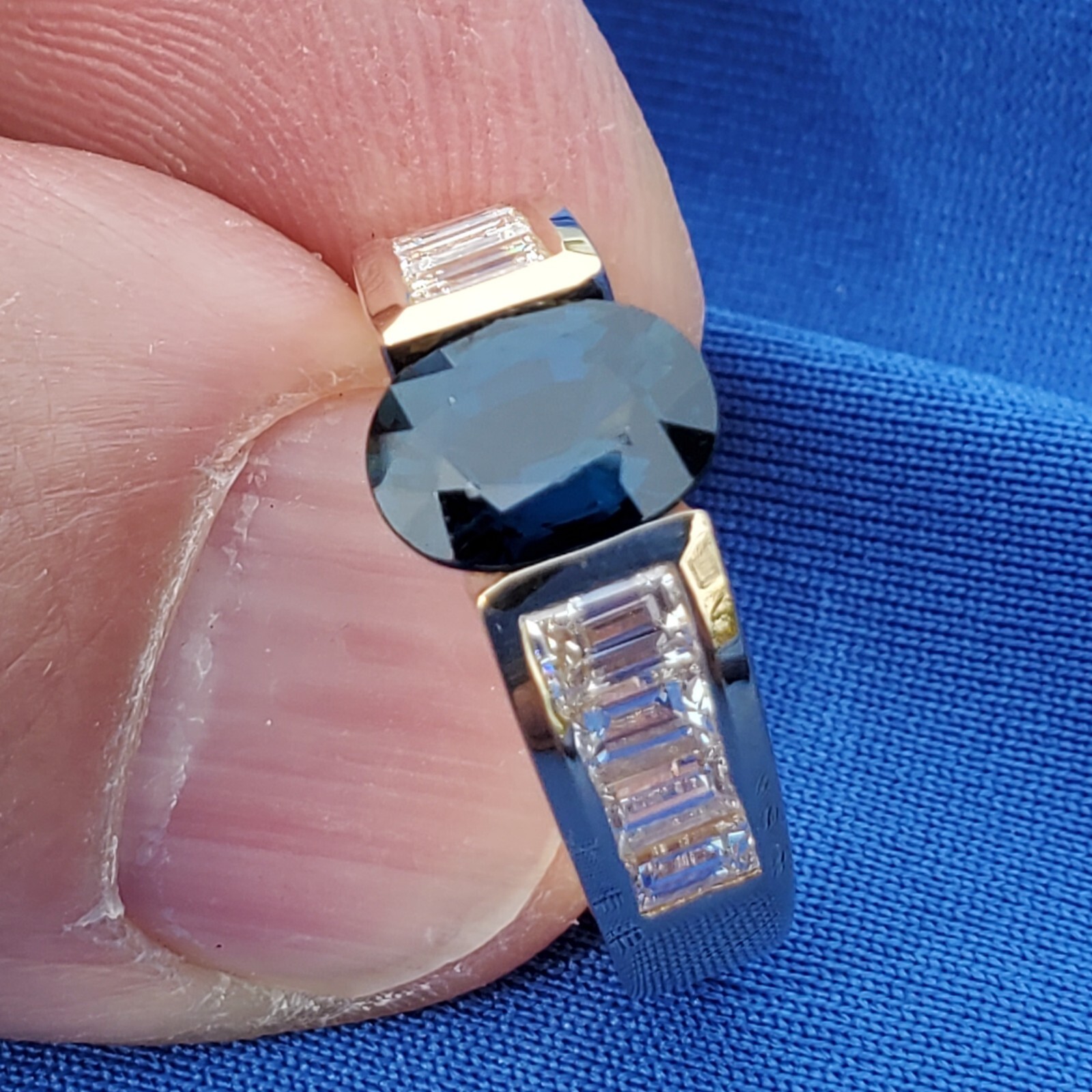 Original EARTH MINED SAPPHIRE DIAMOND Engagement Ring Deco Style SOLID 18K GOLD