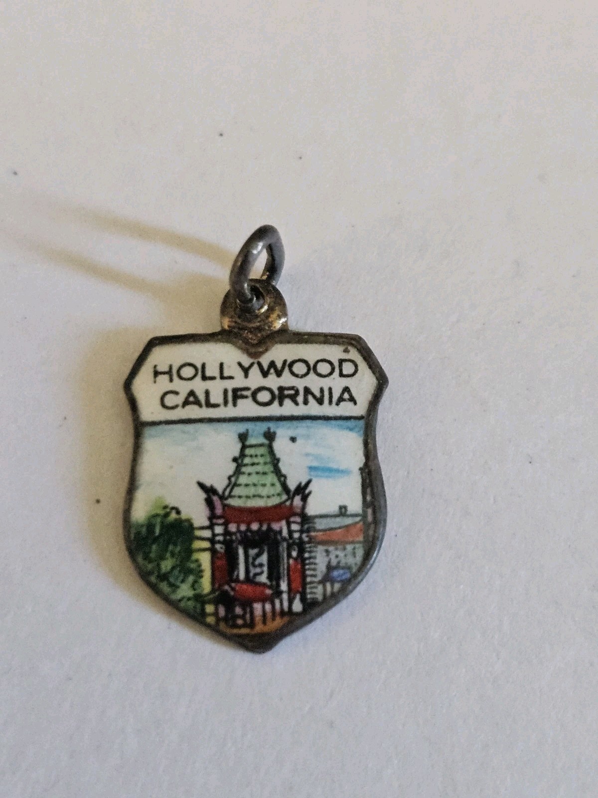 Vintage Silver Tone Hollywood California Shield Travel Charm Made In Germany
