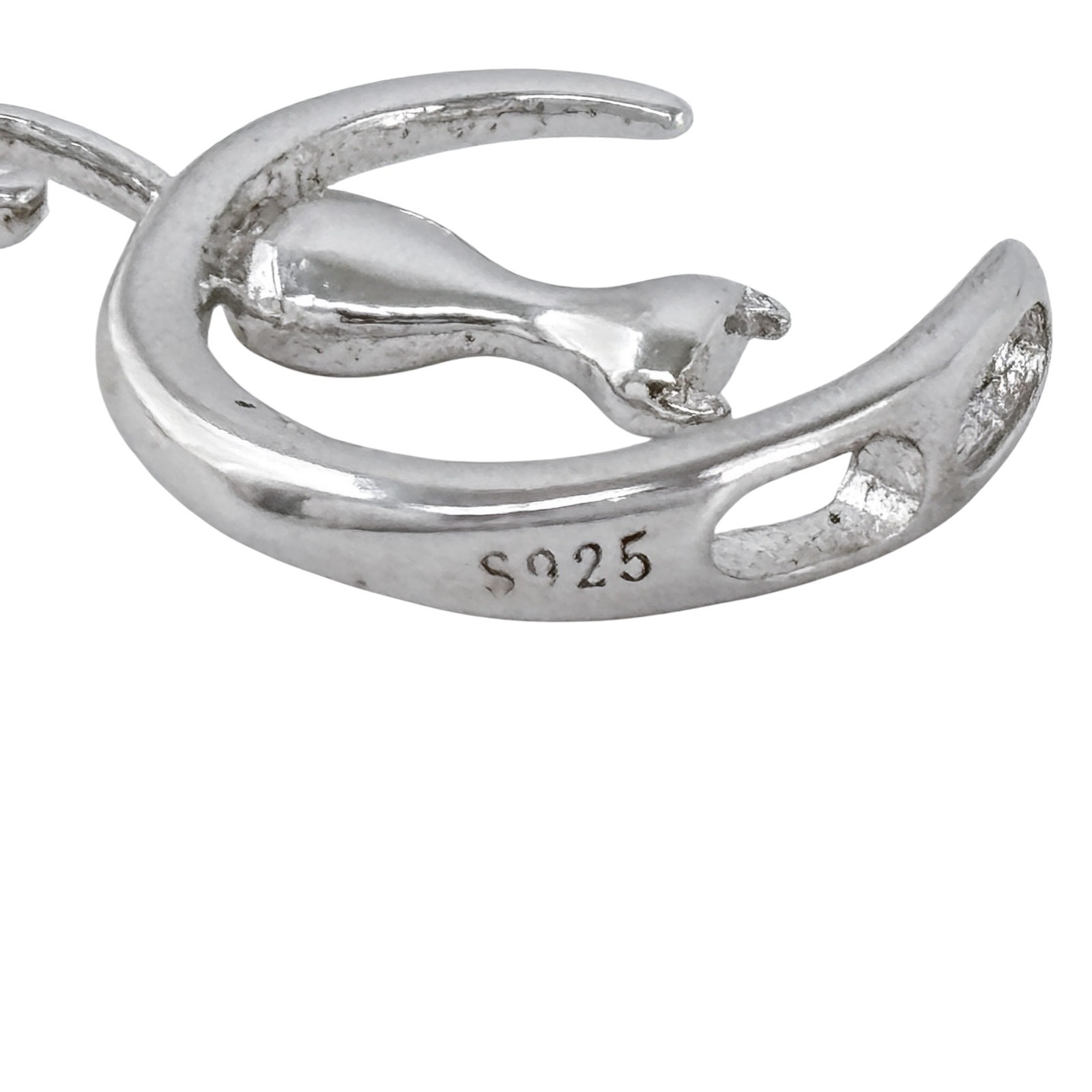 Estate Sterling Silver 925 Cat Moon Pendant
