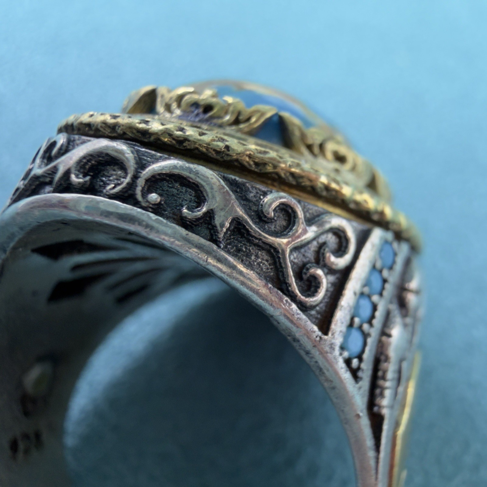 VINTAGE Signed 🩵 STERLING SILVER 925 Turquoise Cabochon MEN’S Turkish RING 12